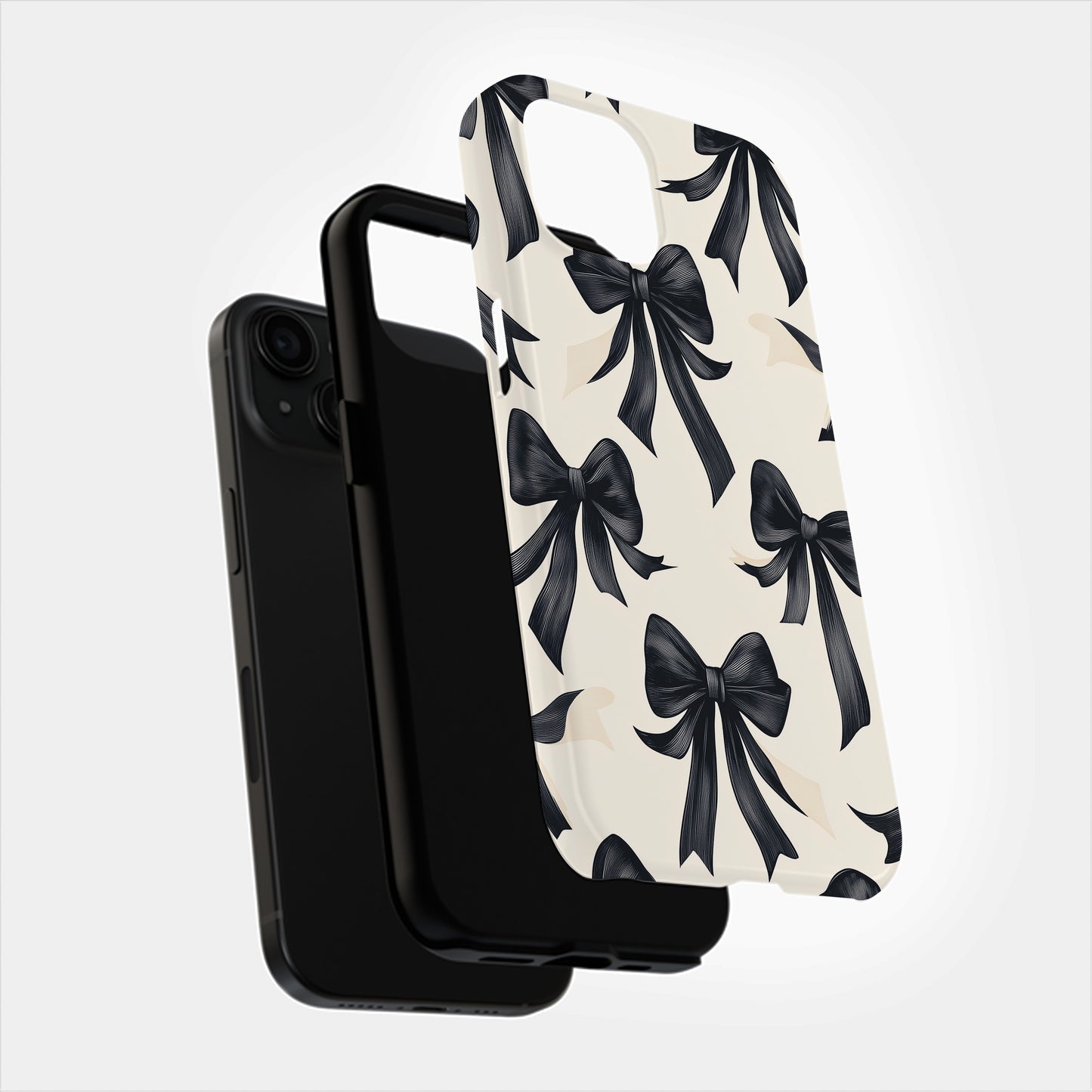Midnight Ribbon Case – Elegant Black Bows on Cream