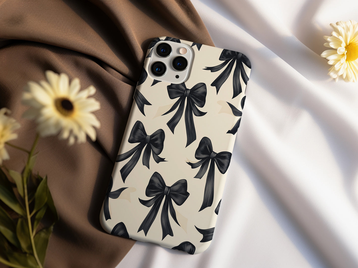 Midnight Ribbon Case – Elegant Black Bows on Cream
