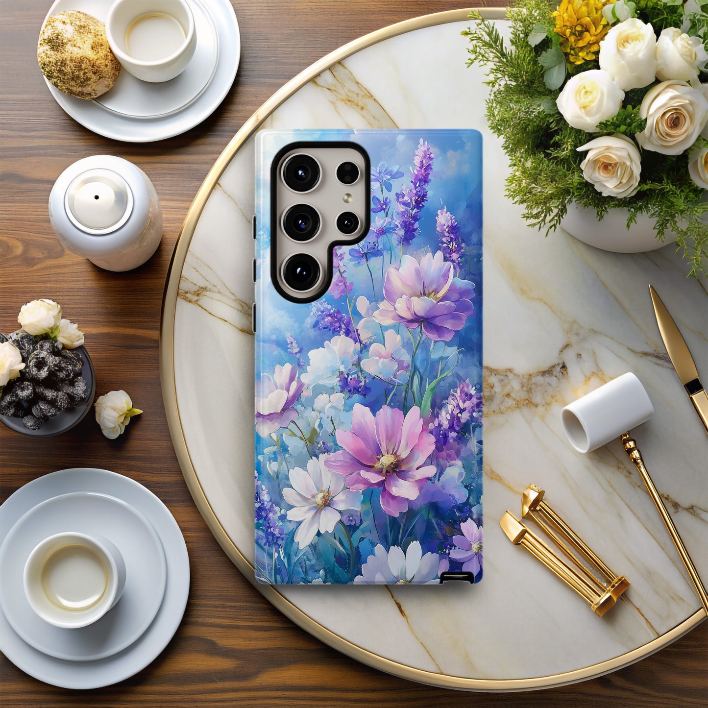 Celestial Bloom Case – Dreamy Sky Garden in Pastel Violet & Cloud Blue