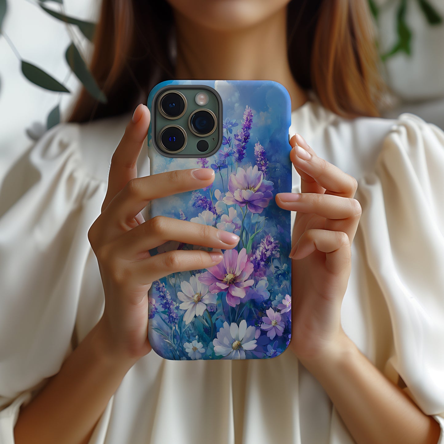 Celestial Bloom Case – Dreamy Sky Garden in Pastel Violet & Cloud Blue