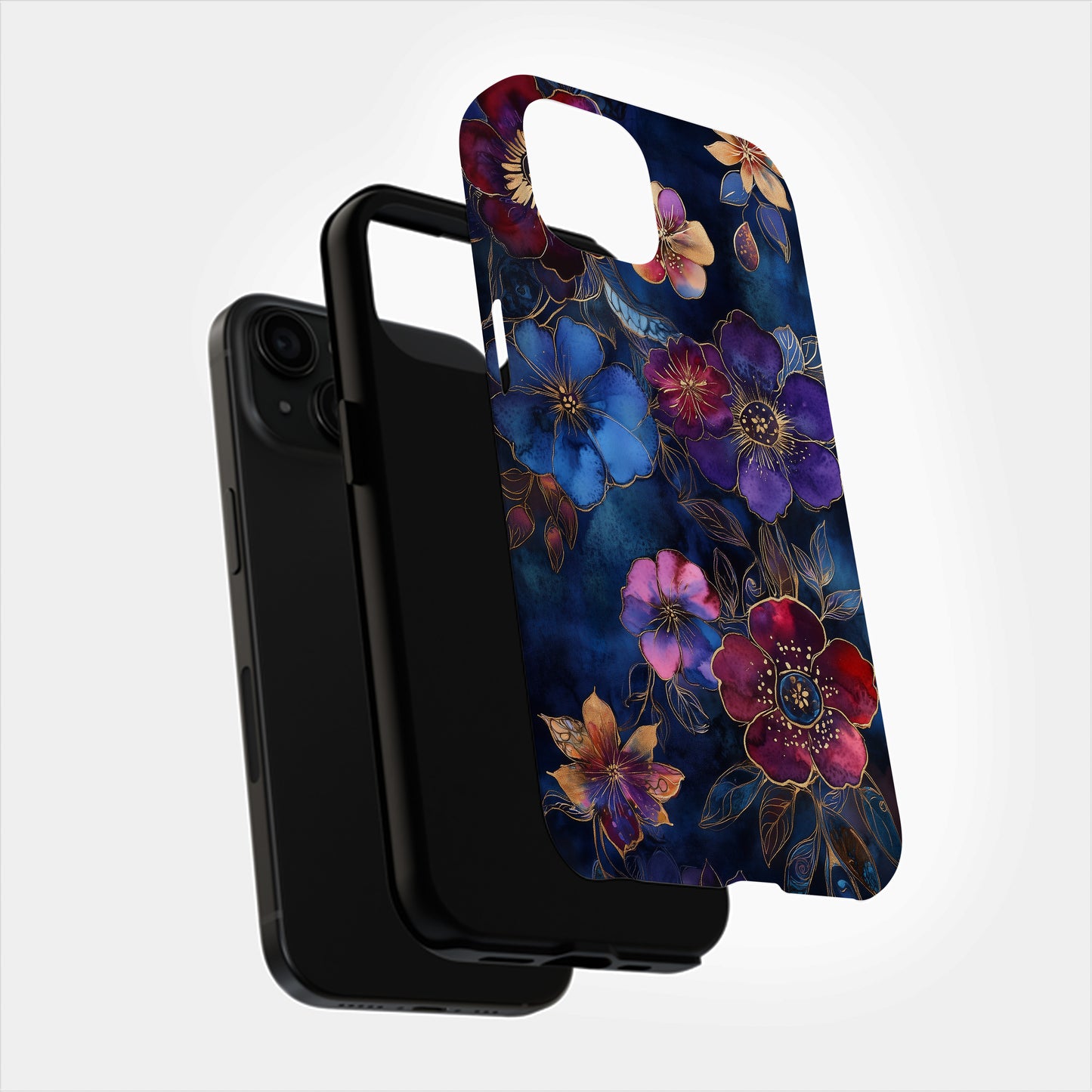 Midnight Bloom Case – Deep Plum & Indigo Florals with Gold Ink Detailing
