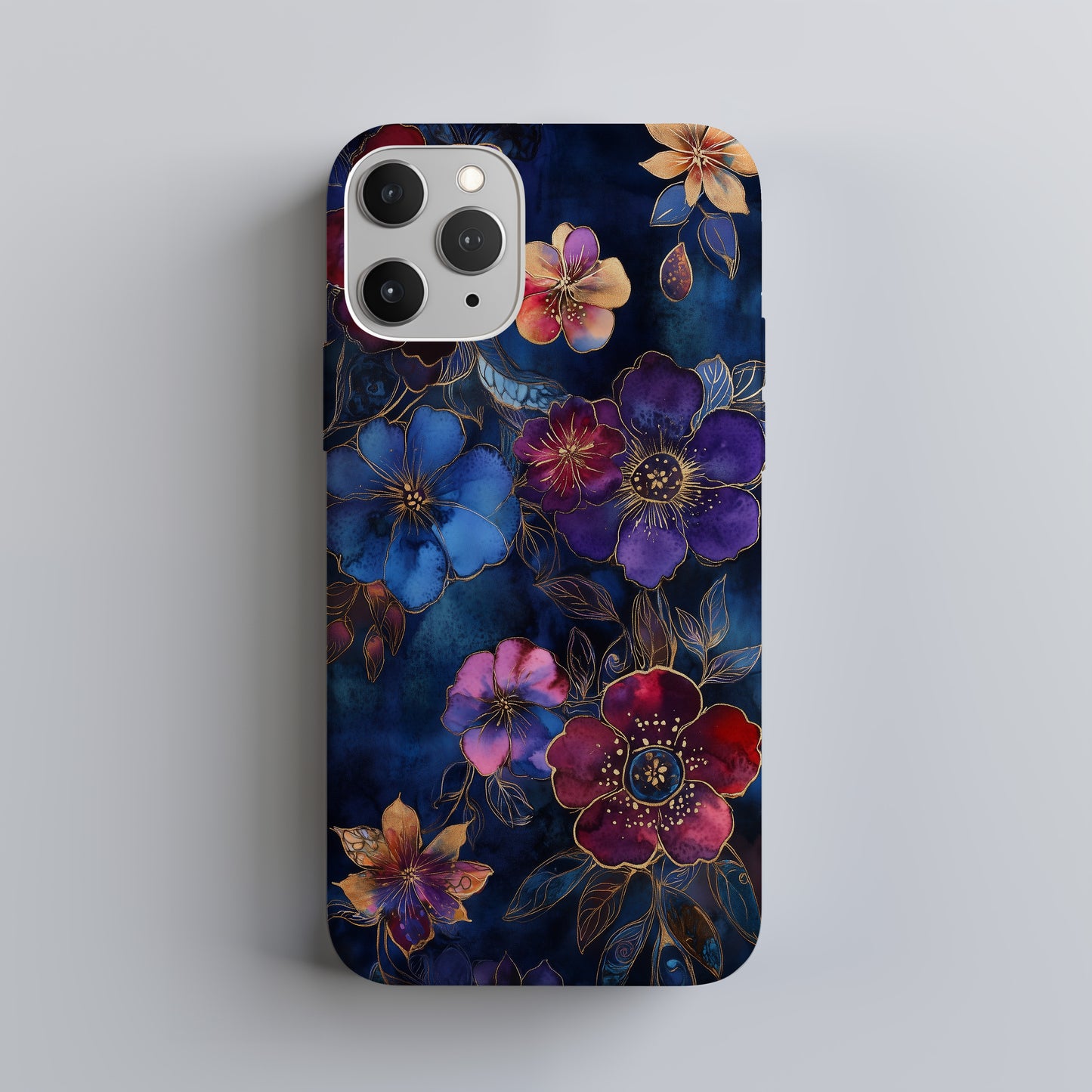 Midnight Bloom Case – Deep Plum & Indigo Florals with Gold Ink Detailing