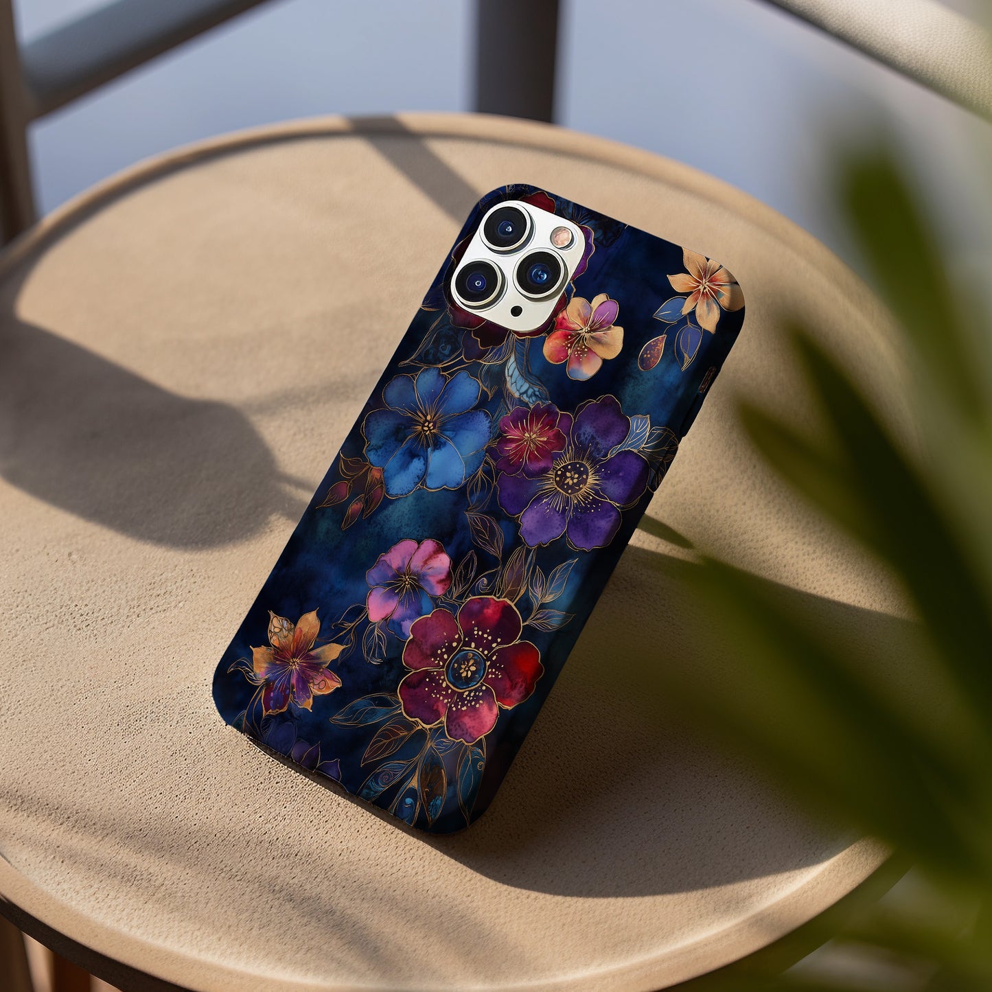 Midnight Bloom Case – Deep Plum & Indigo Florals with Gold Ink Detailing