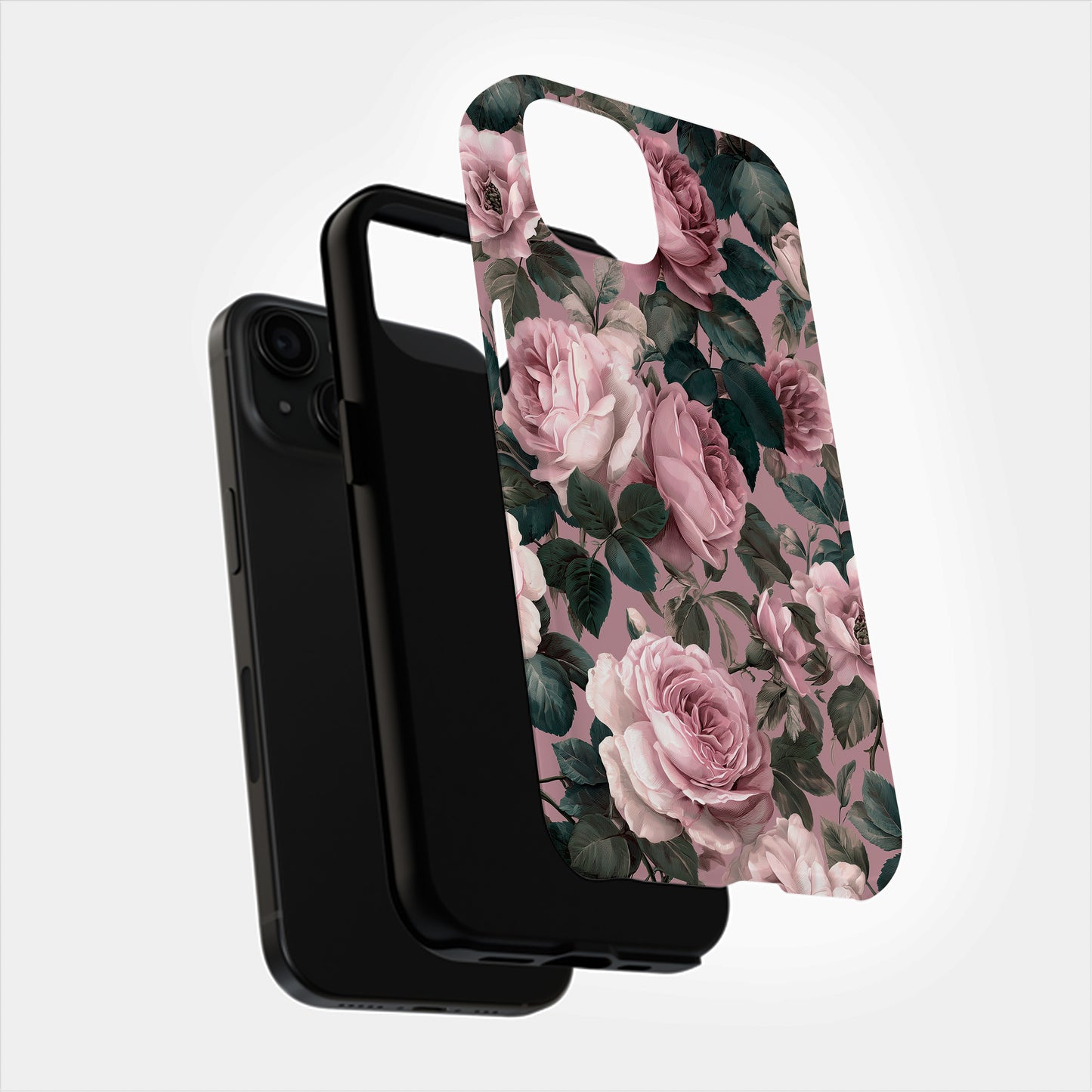 Vintage Dusty Rose Case – Romantic Floral with Classic Engraving Texture