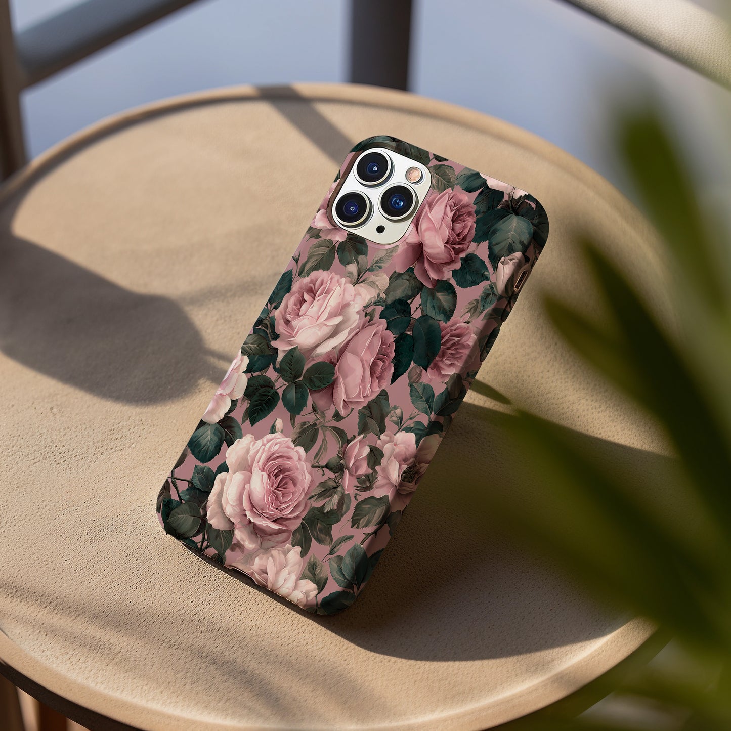 Vintage Dusty Rose Case – Romantic Floral with Classic Engraving Texture