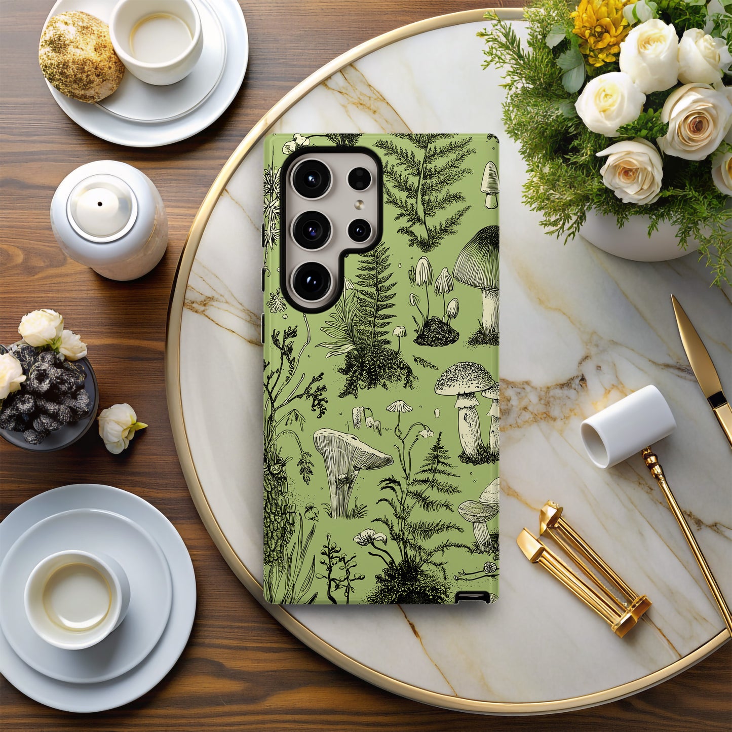 Forest Forager Phone Case – Vintage Botanical Mushroom & Fern Sketch