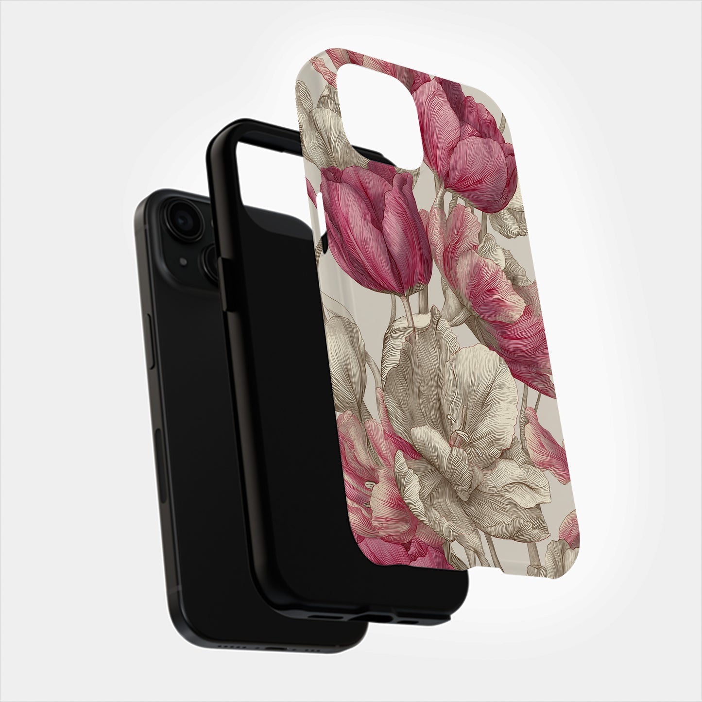Heirloom Tulip Phone Case – Vintage Botanical Line Art in Blush & Sepia