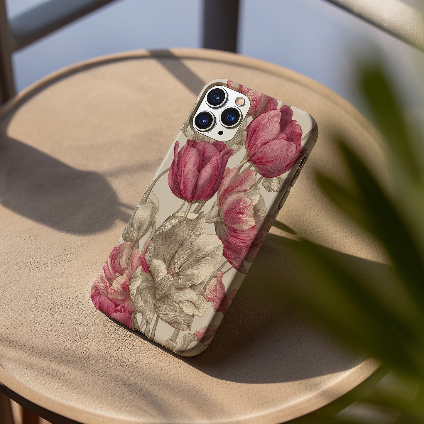 Heirloom Tulip Phone Case – Vintage Botanical Line Art in Blush & Sepia
