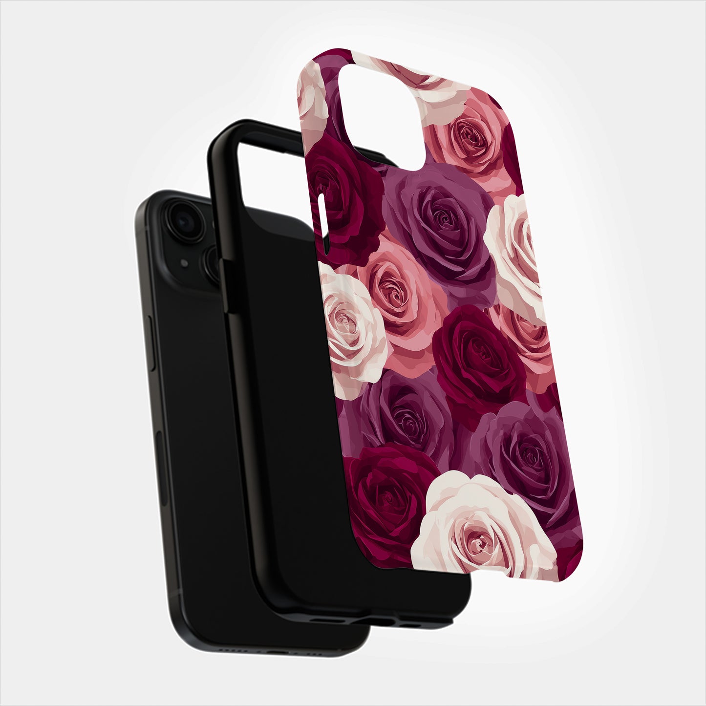 Bold Burgundy & Blush Rose Phone Case – Romantic Seamless Floral Art