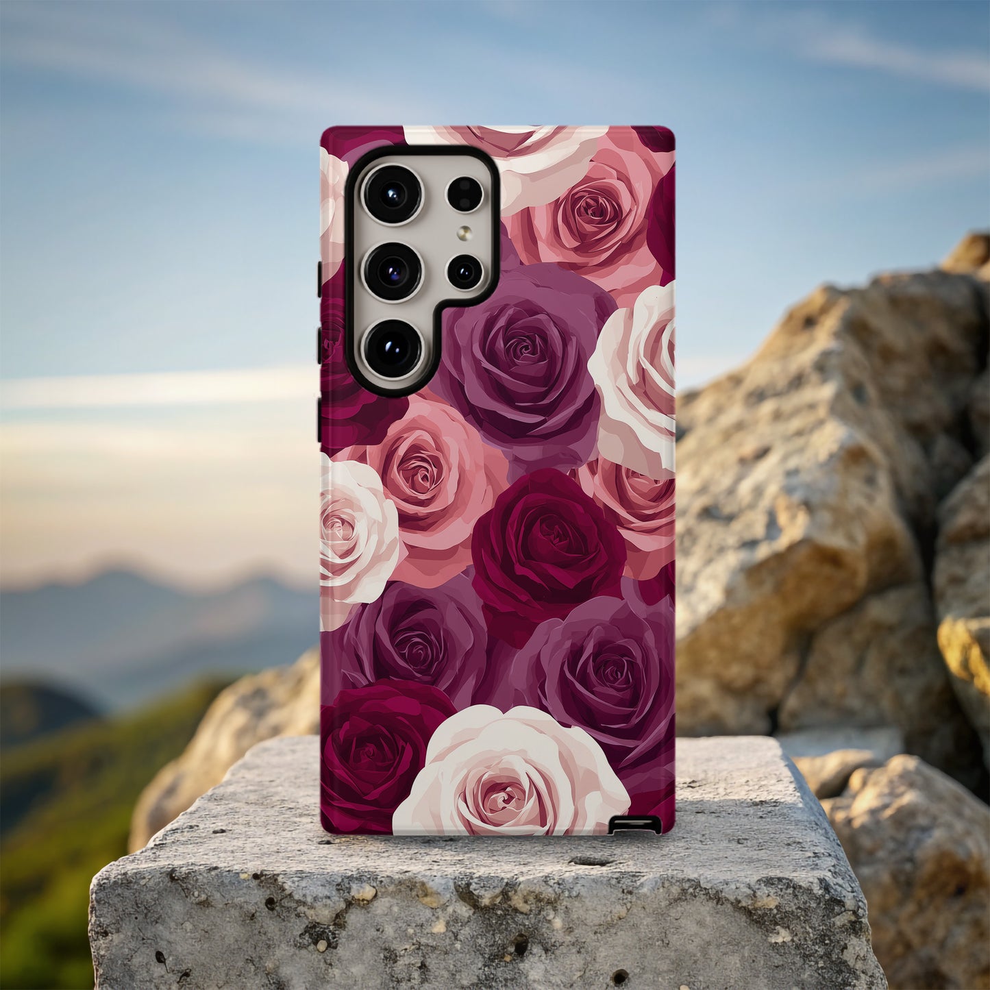 Bold Burgundy & Blush Rose Phone Case – Romantic Seamless Floral Art