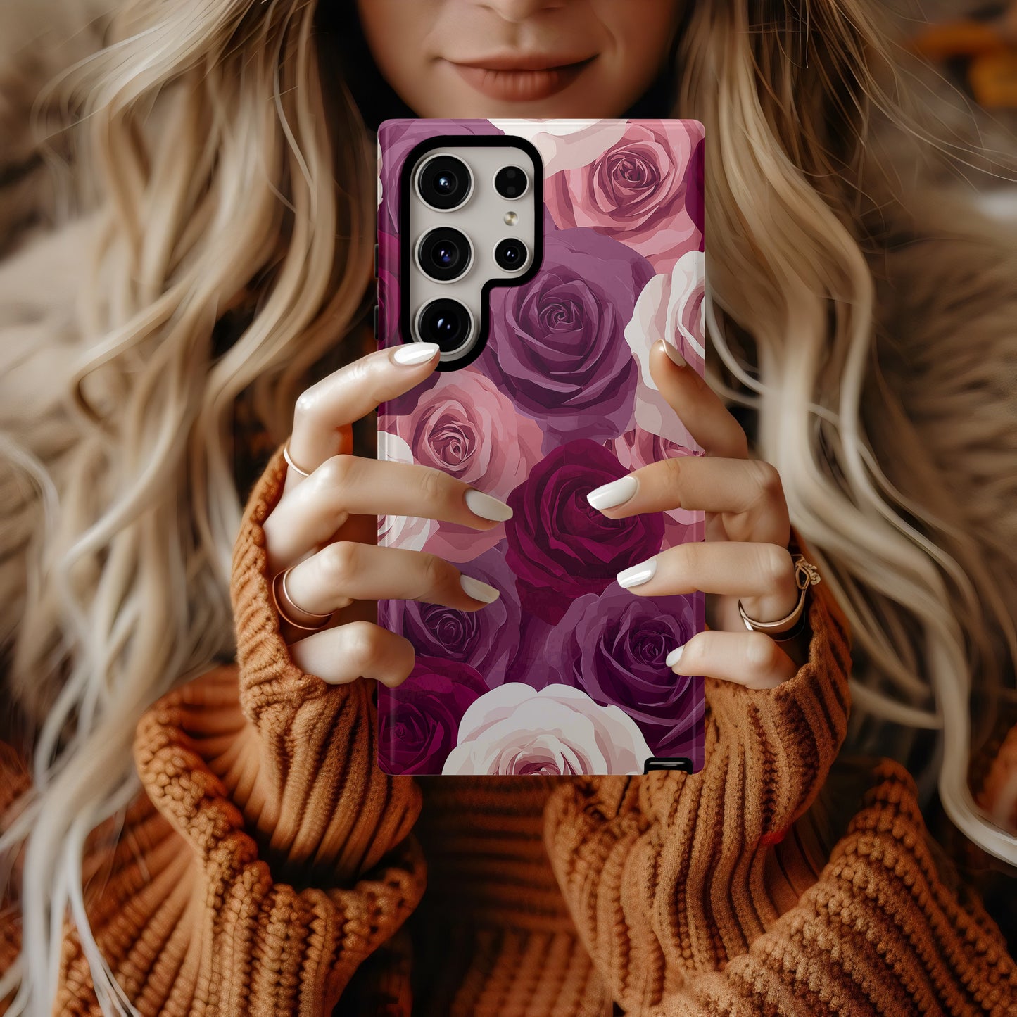 Bold Burgundy & Blush Rose Phone Case – Romantic Seamless Floral Art
