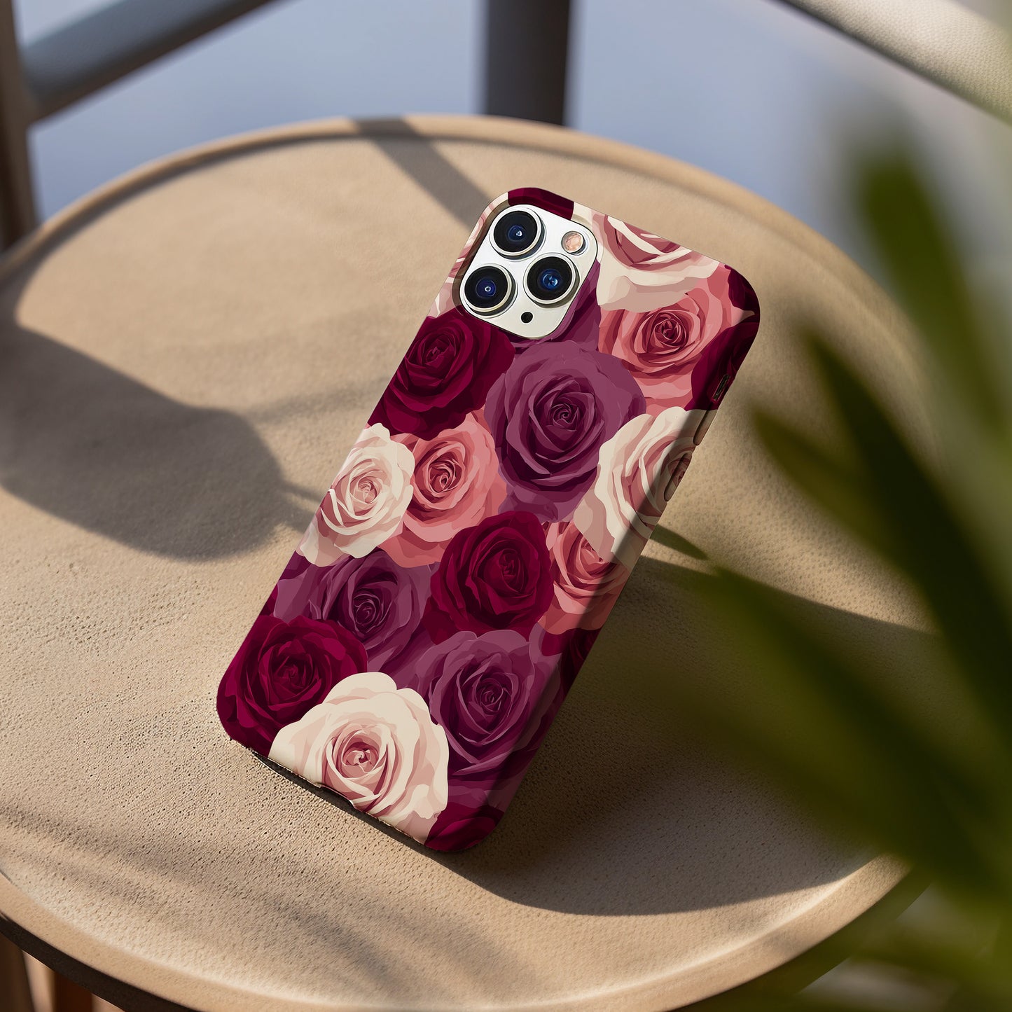Bold Burgundy & Blush Rose Phone Case – Romantic Seamless Floral Art