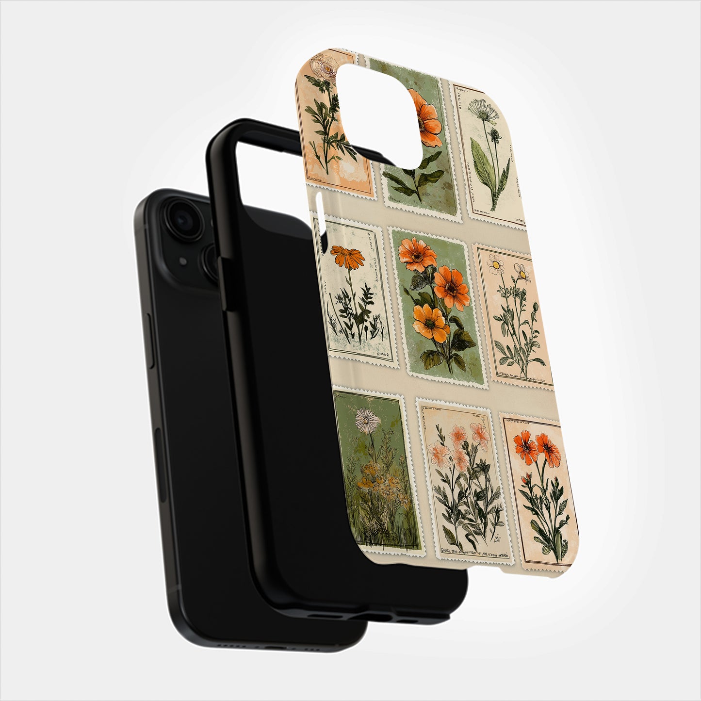 Vintage Botanical Stamp Collage Phone Case – Antique Floral Aesthetic