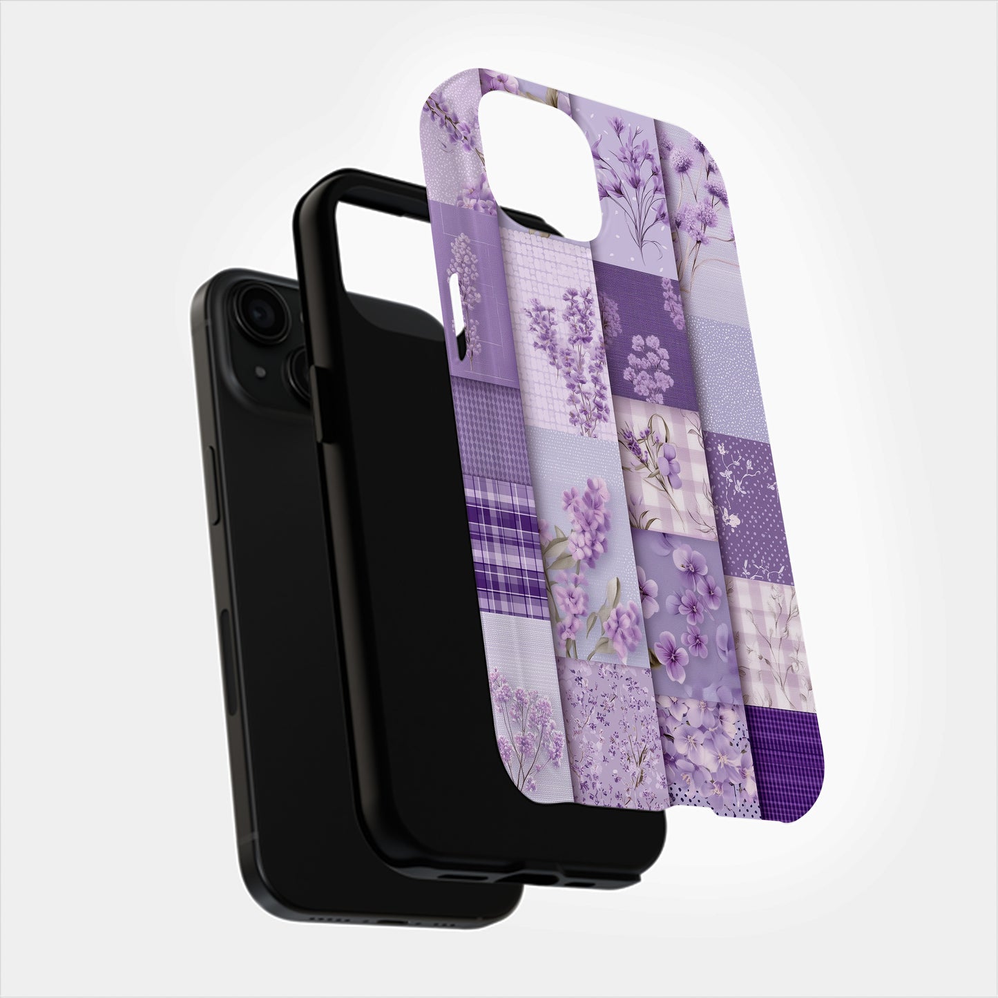 Lavender Patchwork Phone Case – Vintage-Inspired Purple Floral Quilt Design