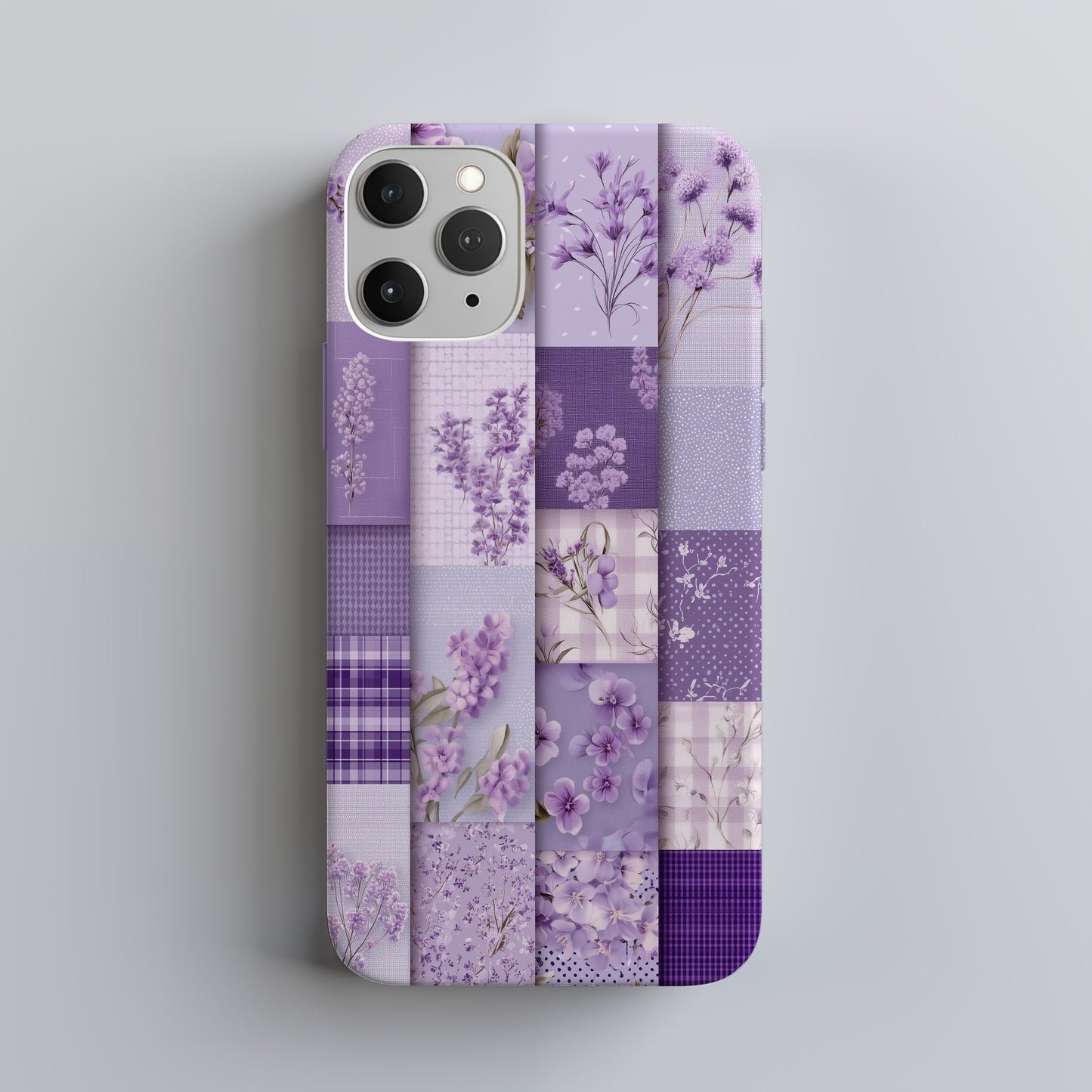 Lavender Patchwork Phone Case – Vintage-Inspired Purple Floral Quilt Design
