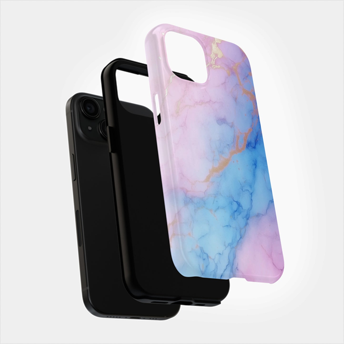 Cotton Candy Marble Phone Case – Pastel Pink, Blue & Gold Veins