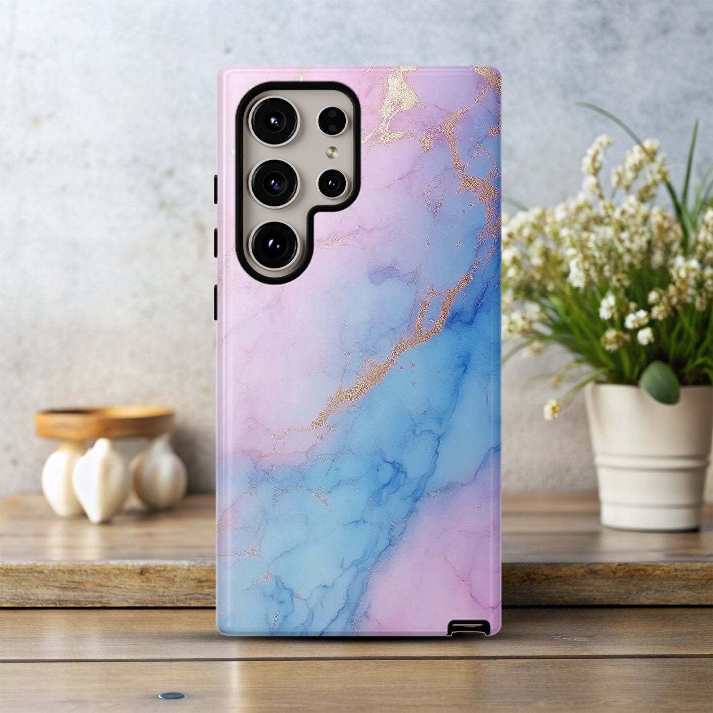 Cotton Candy Marble Phone Case – Pastel Pink, Blue & Gold Veins