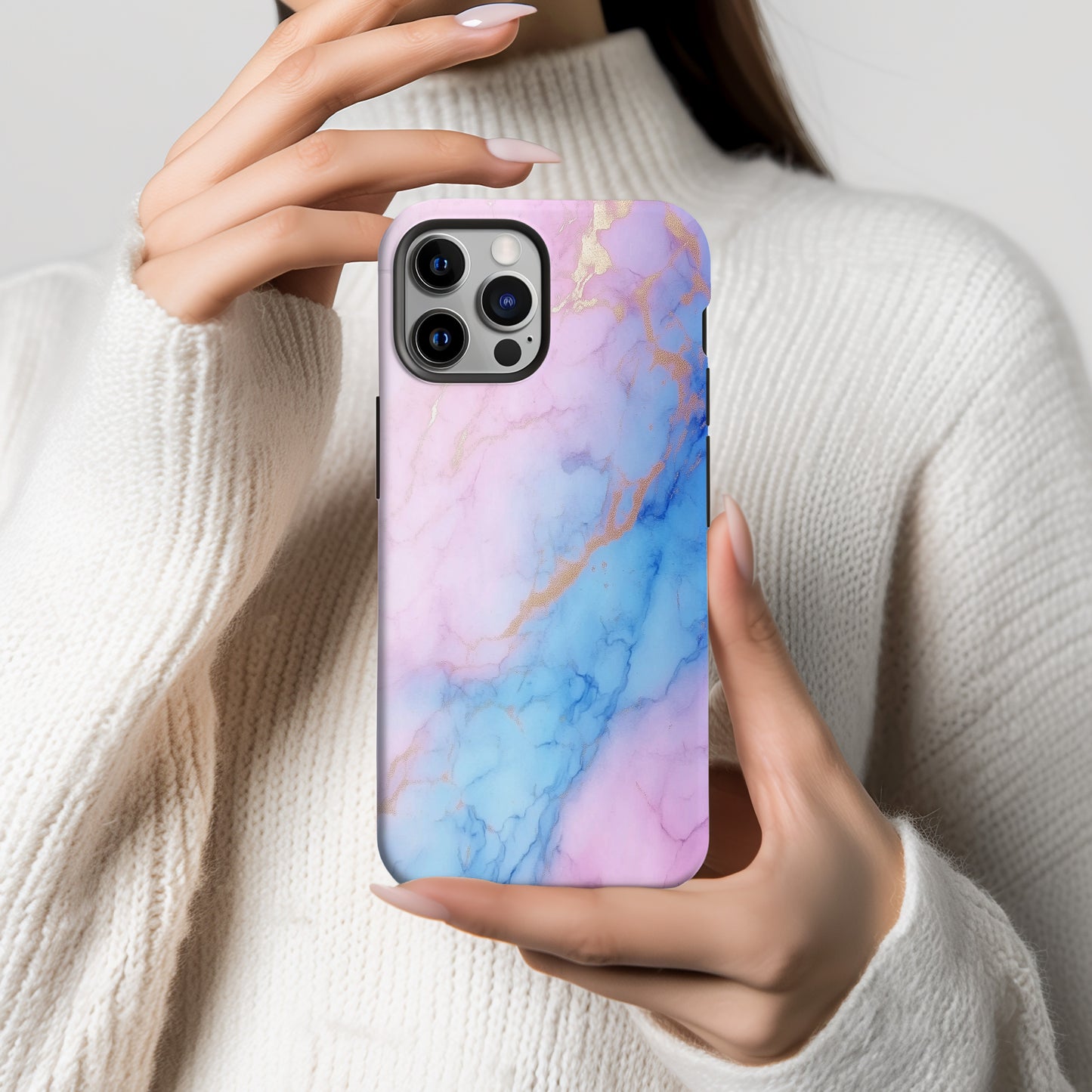 Cotton Candy Marble Phone Case – Pastel Pink, Blue & Gold Veins