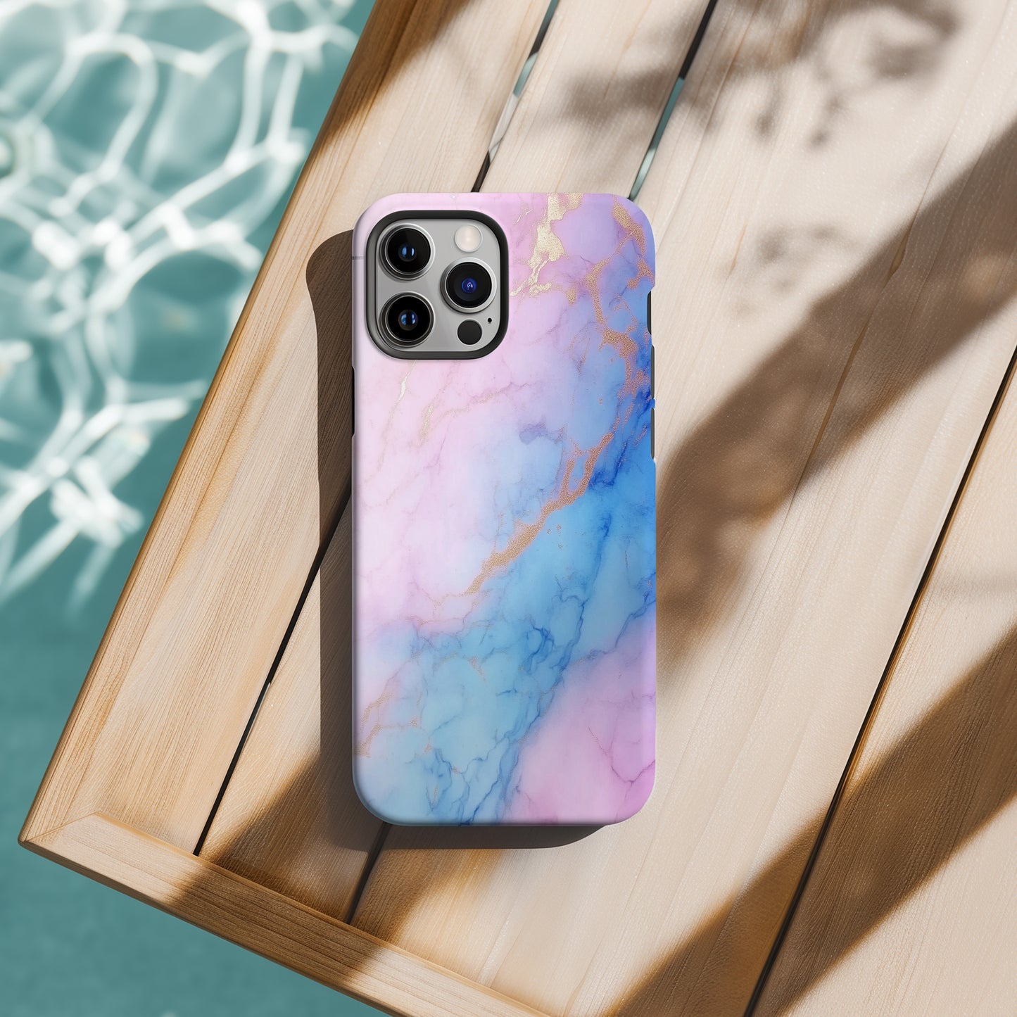 Cotton Candy Marble Phone Case – Pastel Pink, Blue & Gold Veins