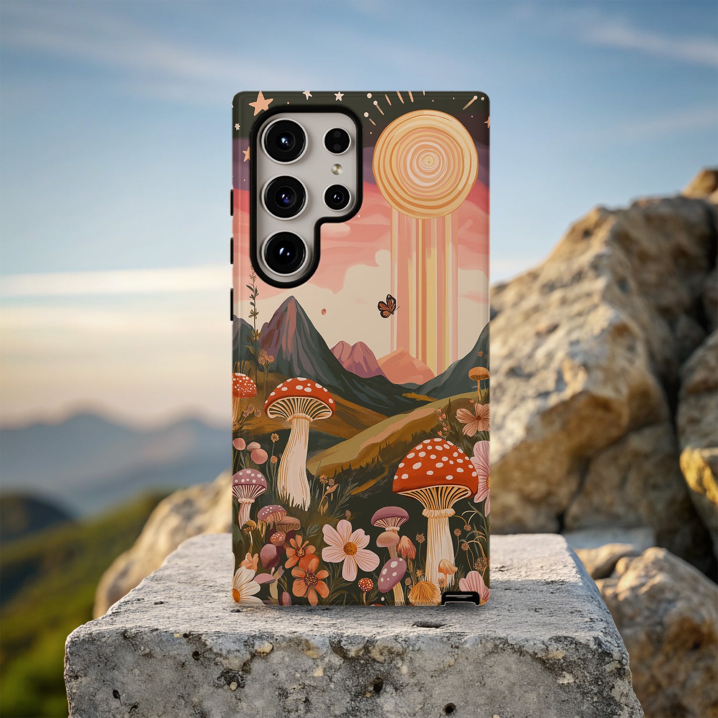 Retro Psychedelic Mushroom Landscape Phone Case – Trippy Nature Vibes