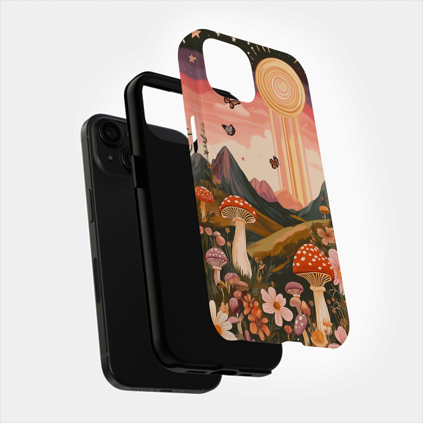 Retro Psychedelic Mushroom Landscape Phone Case – Trippy Nature Vibes
