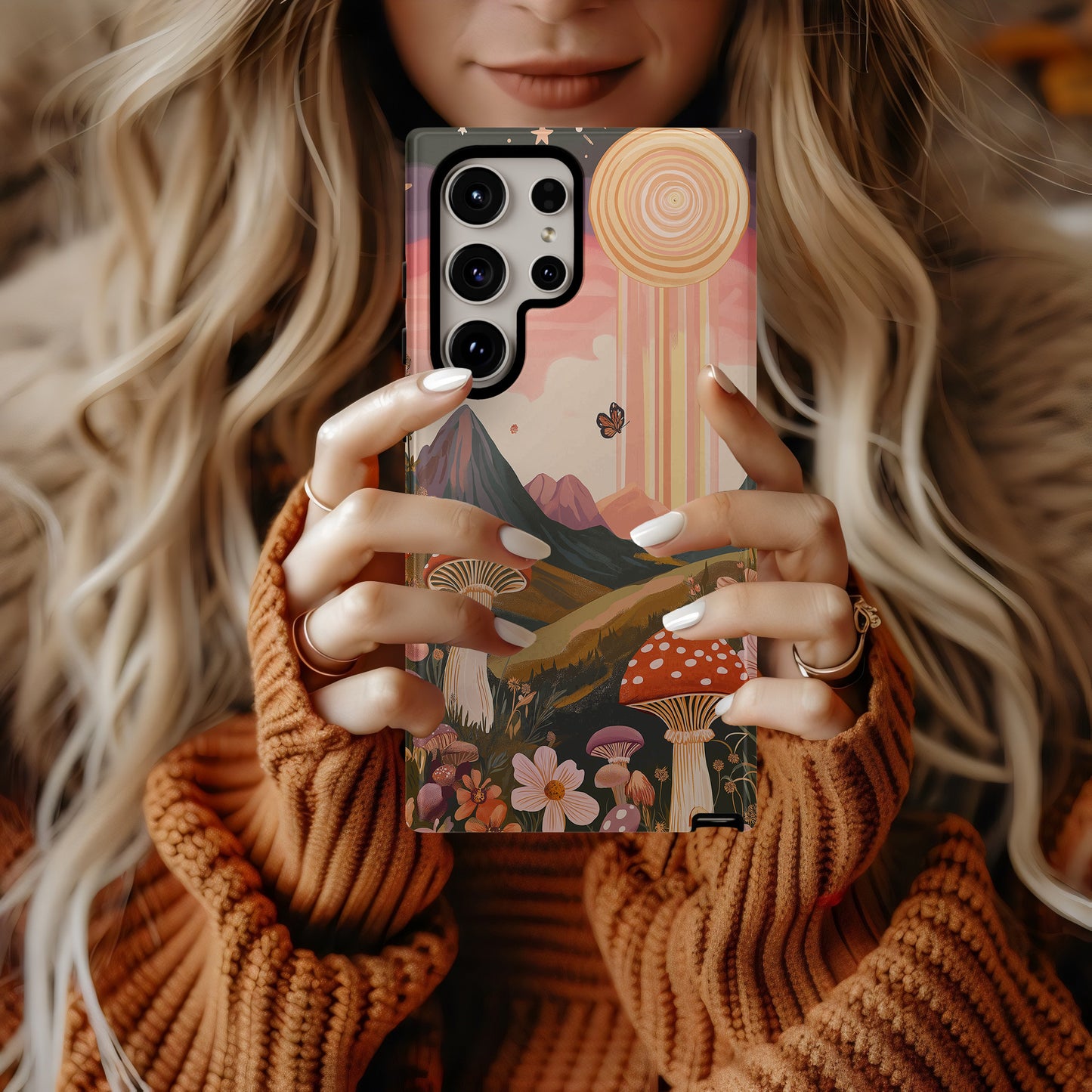 Retro Psychedelic Mushroom Landscape Phone Case – Trippy Nature Vibes