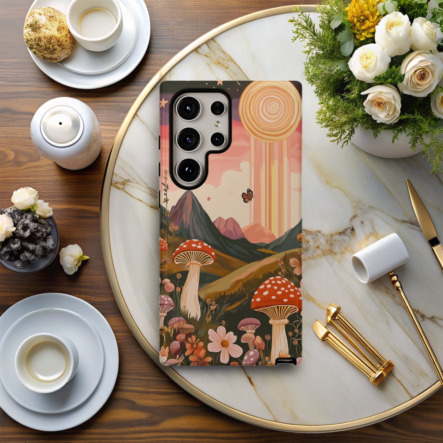 Retro Psychedelic Mushroom Landscape Phone Case – Trippy Nature Vibes