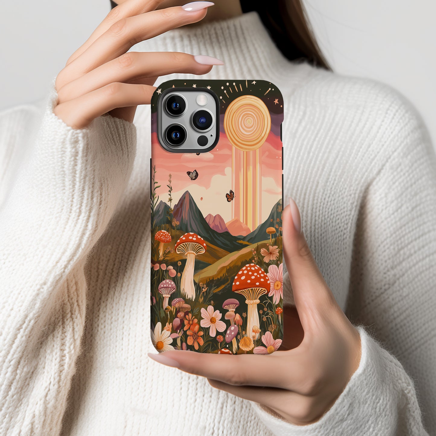 Retro Psychedelic Mushroom Landscape Phone Case – Trippy Nature Vibes