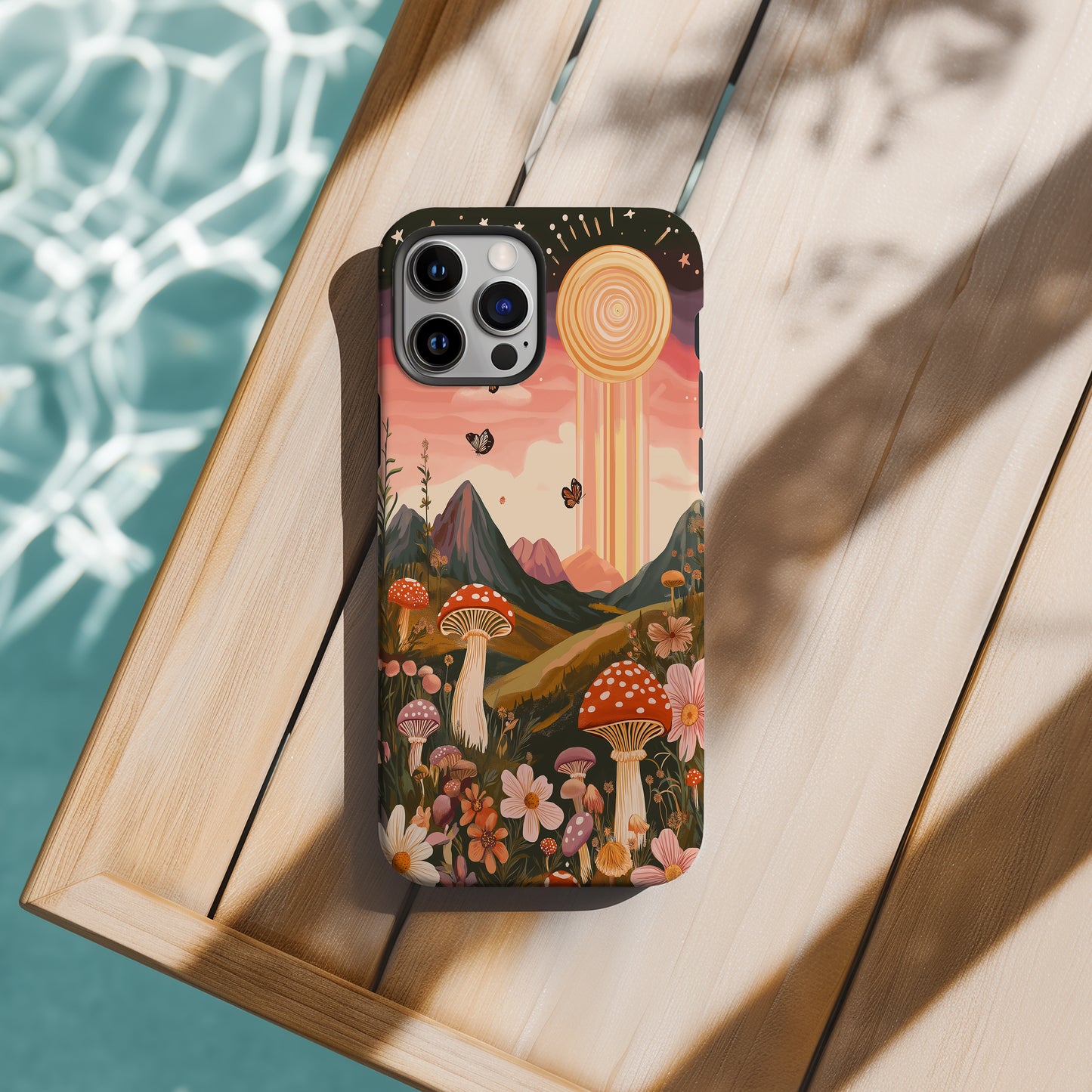 Retro Psychedelic Mushroom Landscape Phone Case – Trippy Nature Vibes