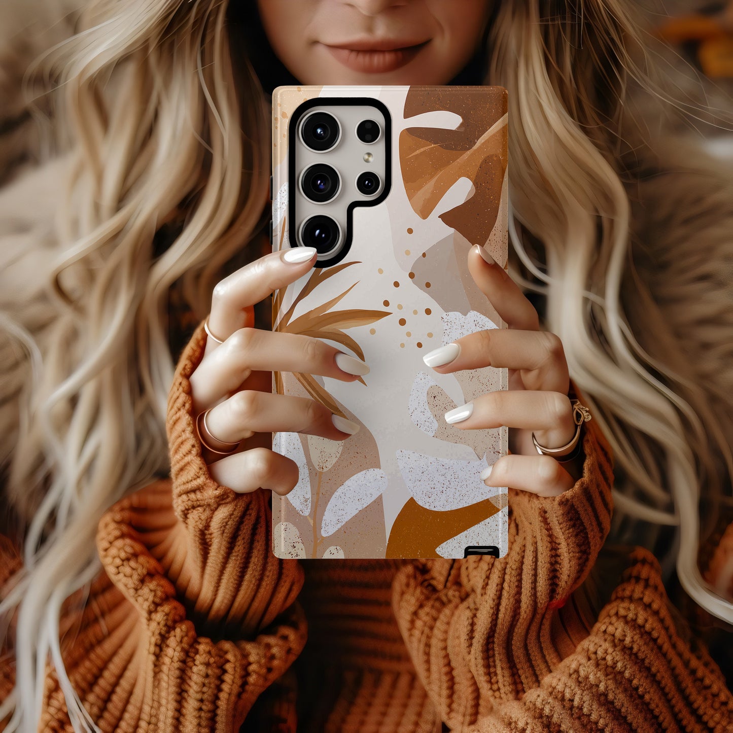 Boho Earth Tones Leaf Phone Case – Modern Minimal with Nature’s Warmth