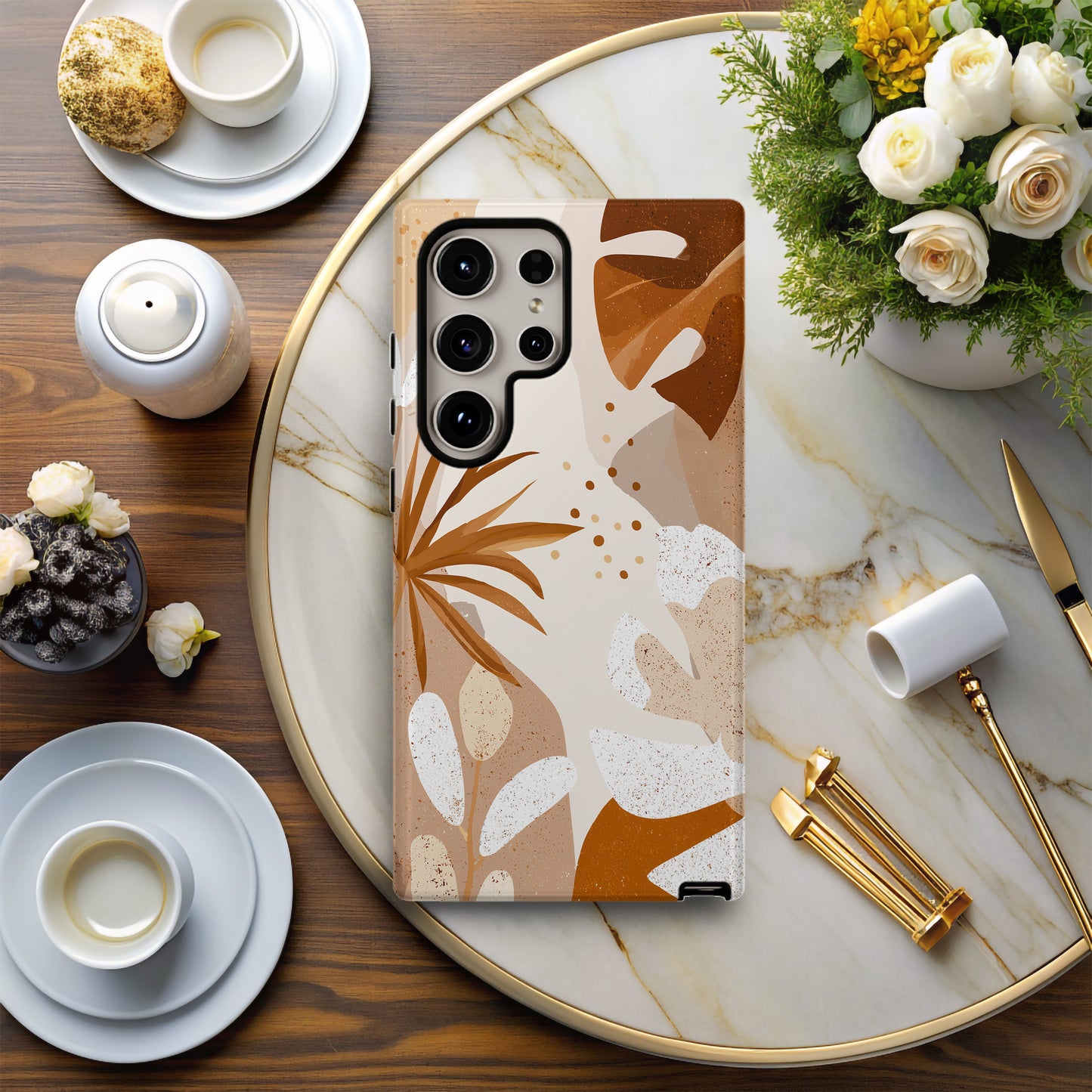 Boho Earth Tones Leaf Phone Case – Modern Minimal with Nature’s Warmth