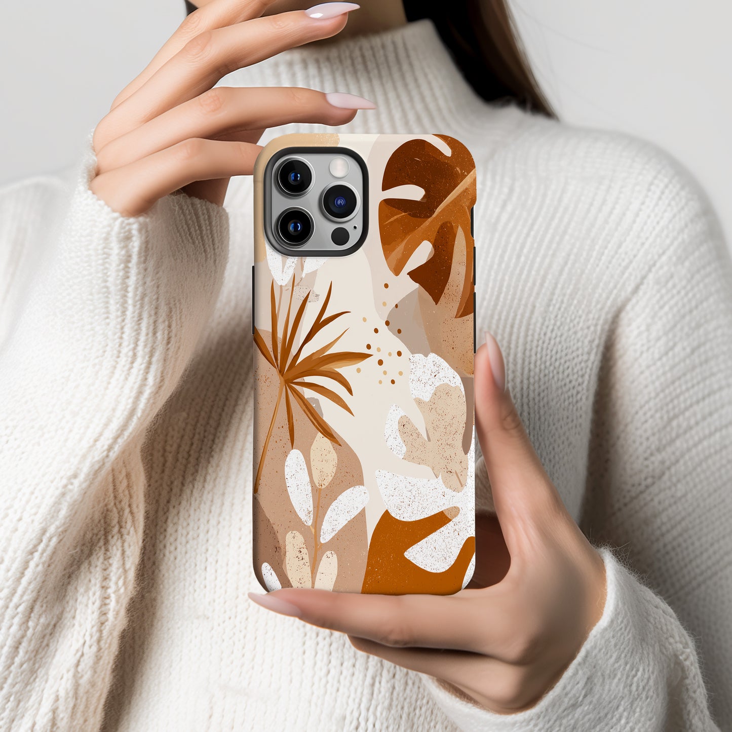 Boho Earth Tones Leaf Phone Case – Modern Minimal with Nature’s Warmth