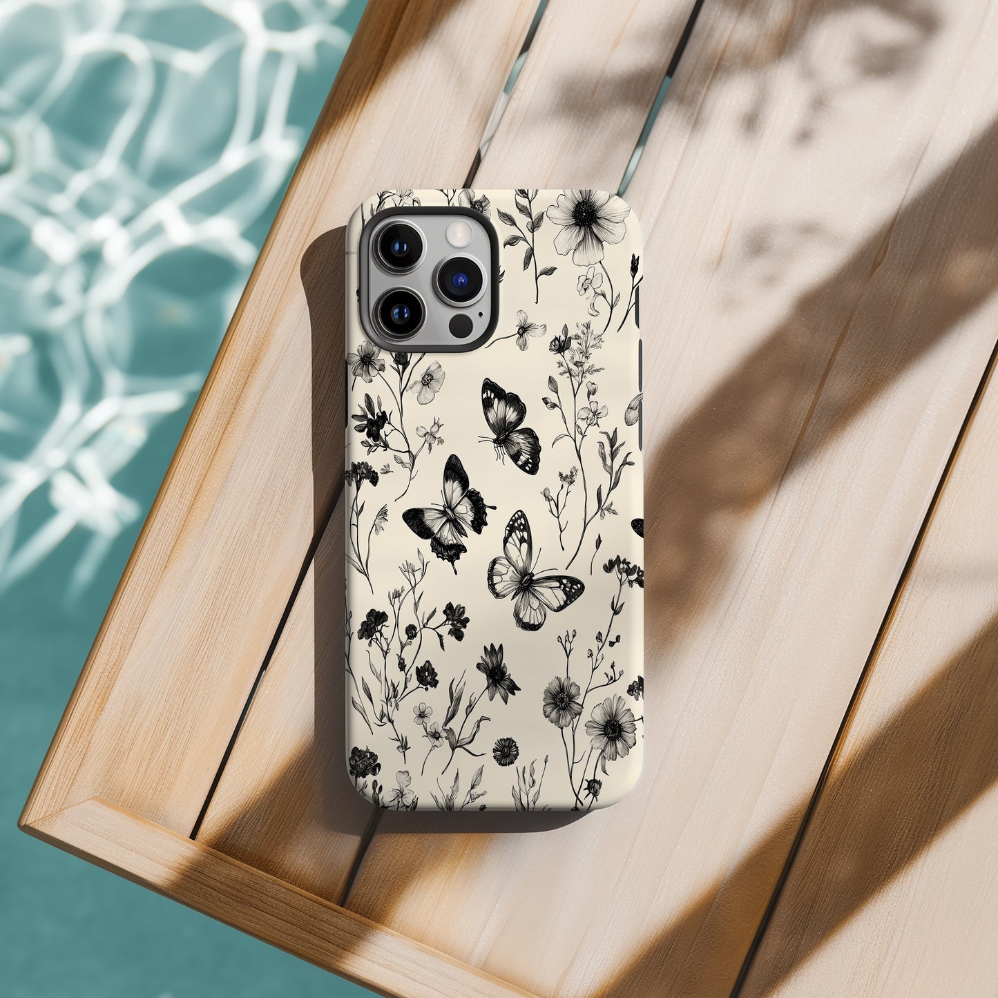 Botanical Etching Phone Case – Vintage Florals & Butterflies in Inked Detail