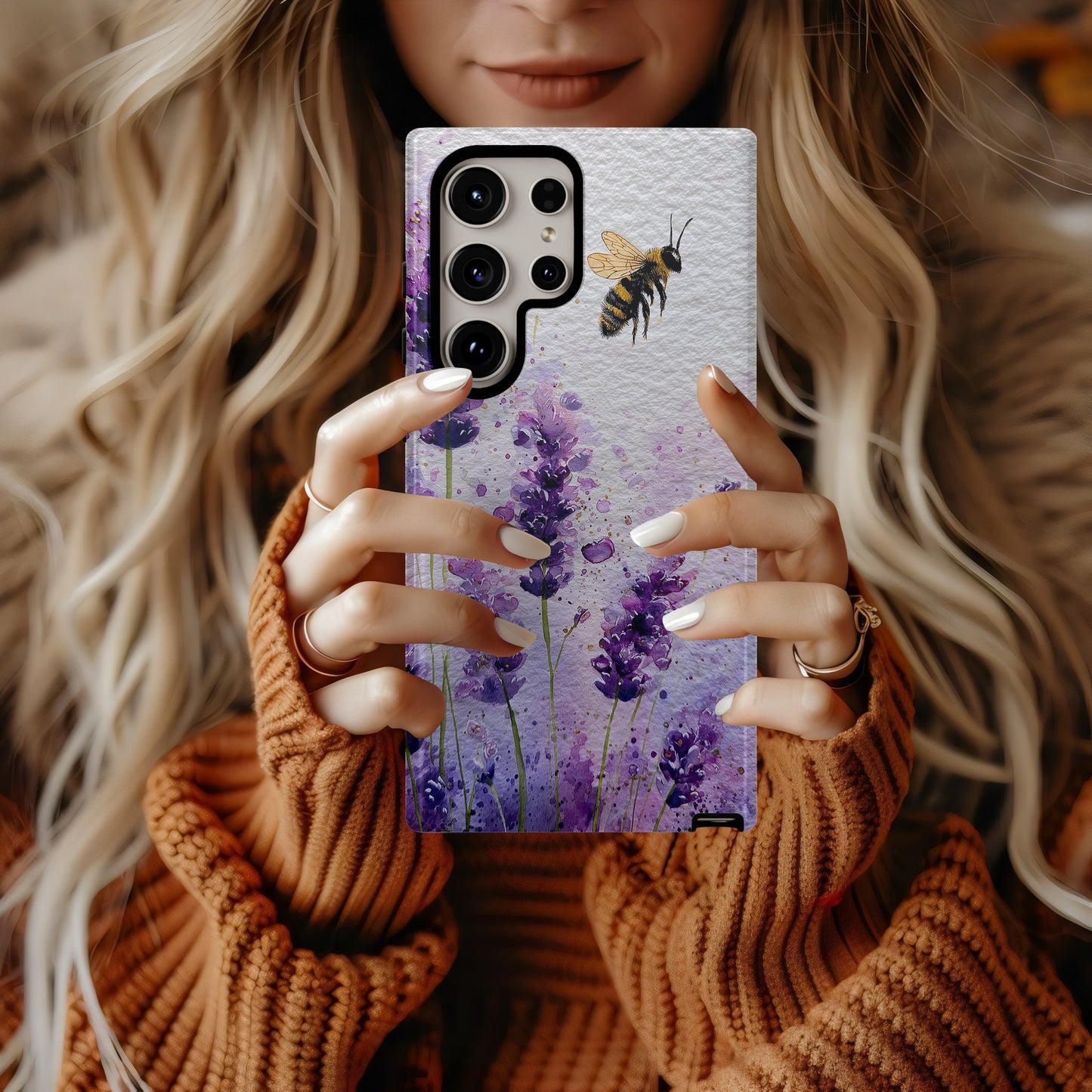 Lavender Buzz Phone Case – Watercolor Bee & Bloom