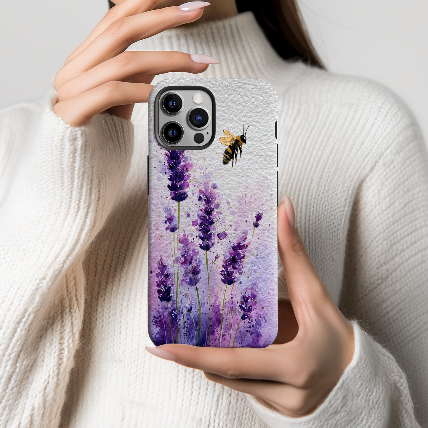 Lavender Buzz Phone Case – Watercolor Bee & Bloom