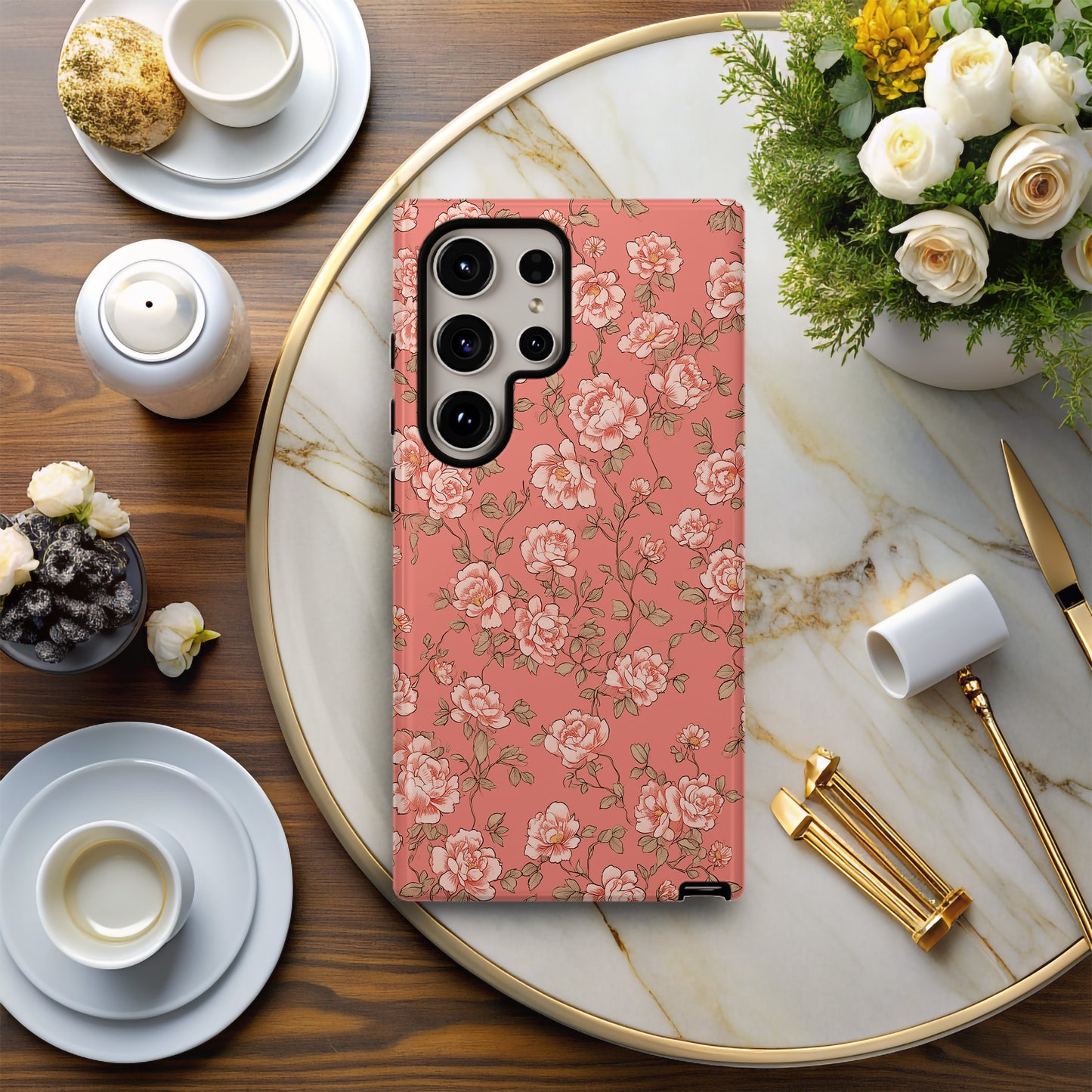 Blushing Rose Garden Phone Case – Vintage Botanical Charm