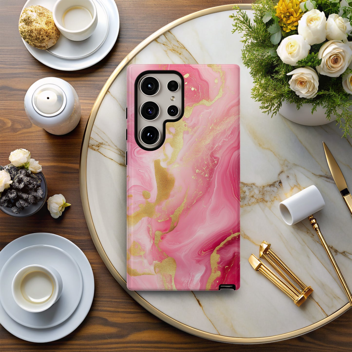 Rosé Luxe Phone Case – Blush Gold Marble Elegance