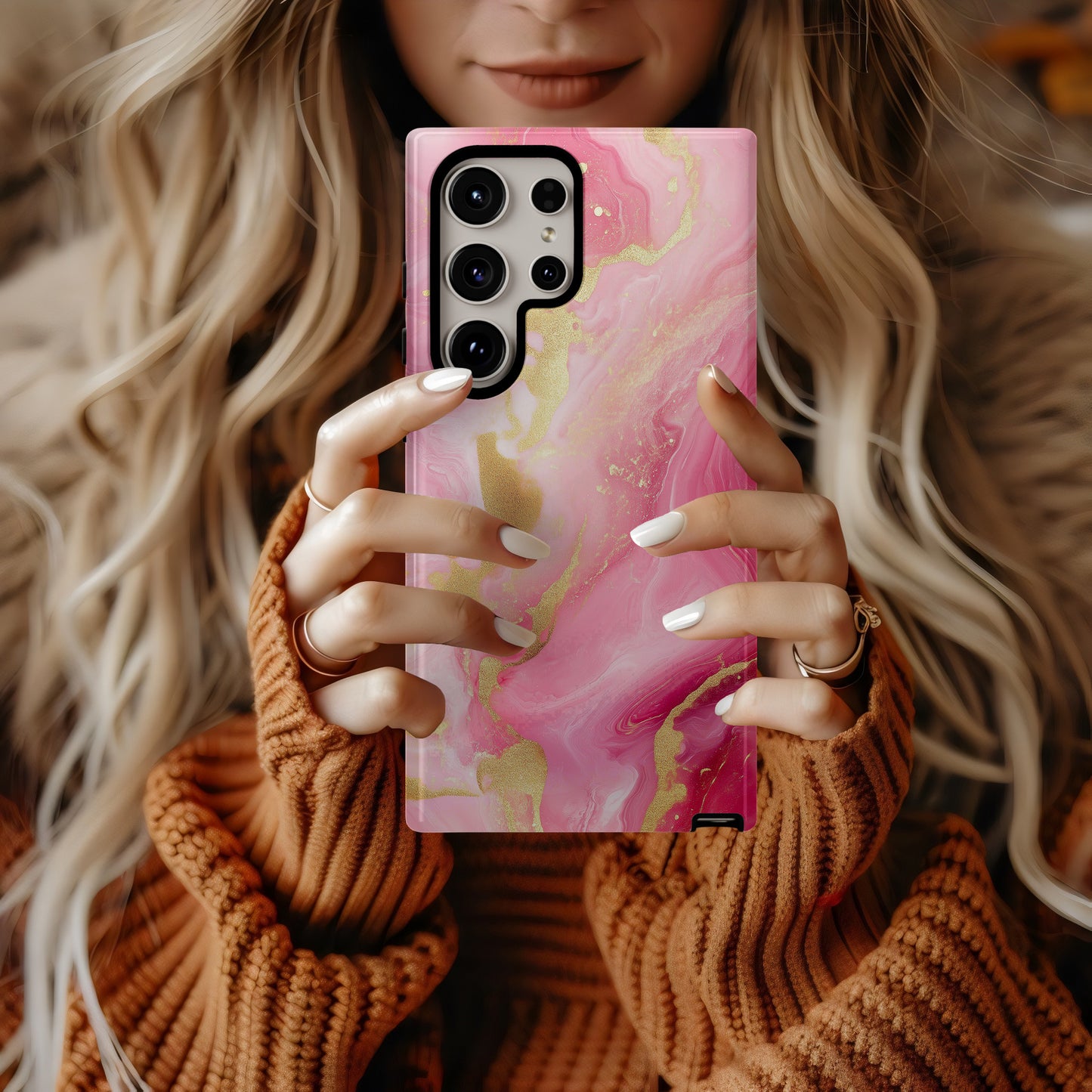 Rosé Luxe Phone Case – Blush Gold Marble Elegance