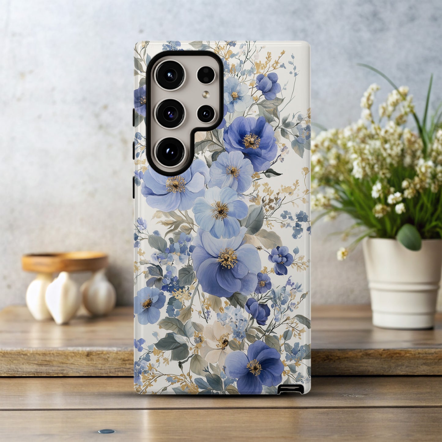 Bluebell Reverie – Elegant Dusty Blue Floral Phone Case