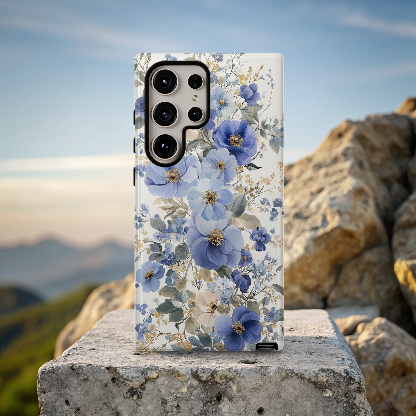 Bluebell Reverie – Elegant Dusty Blue Floral Phone Case