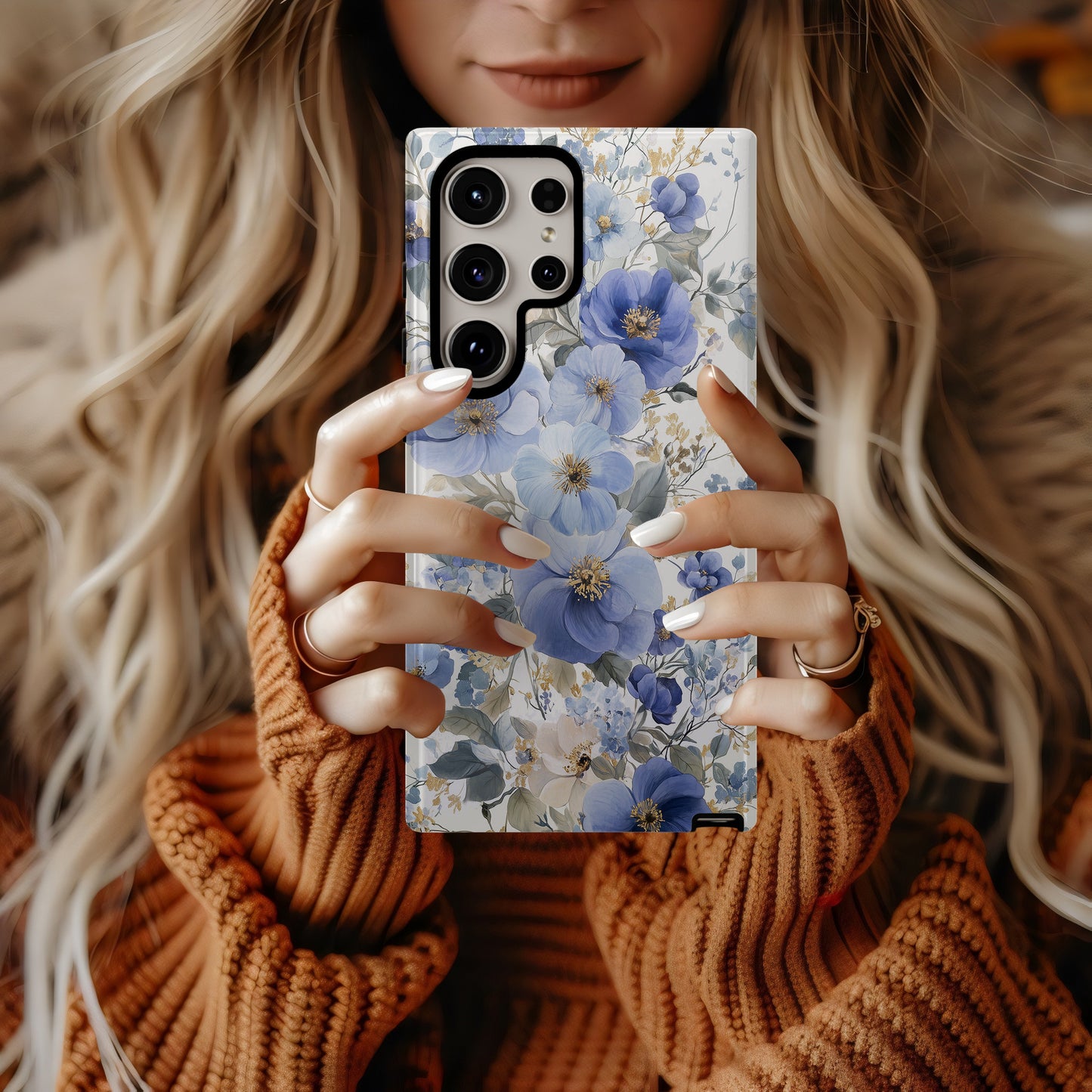 Bluebell Reverie – Elegant Dusty Blue Floral Phone Case