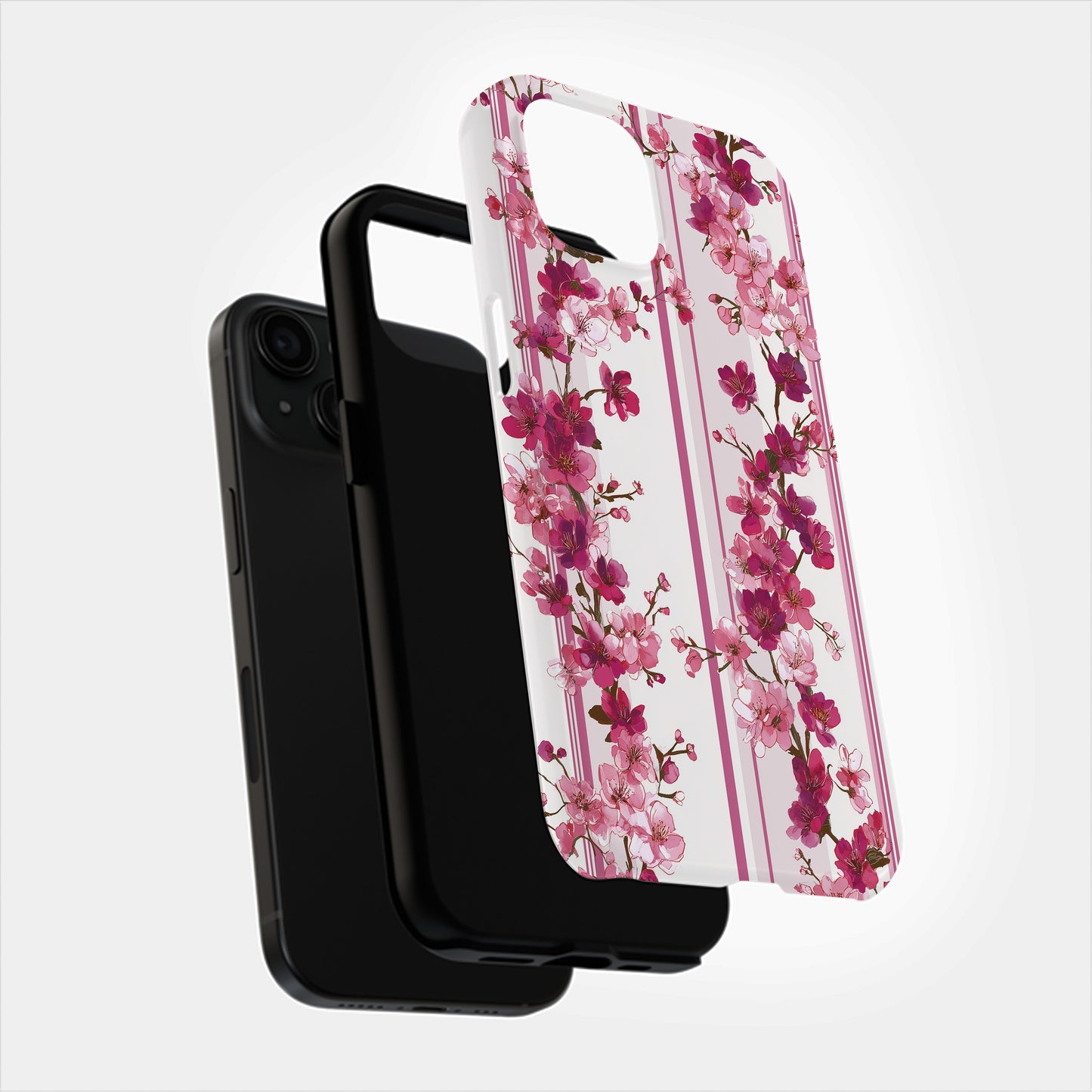 Cherry Blossom Bliss – Elegant Floral Stripe Case