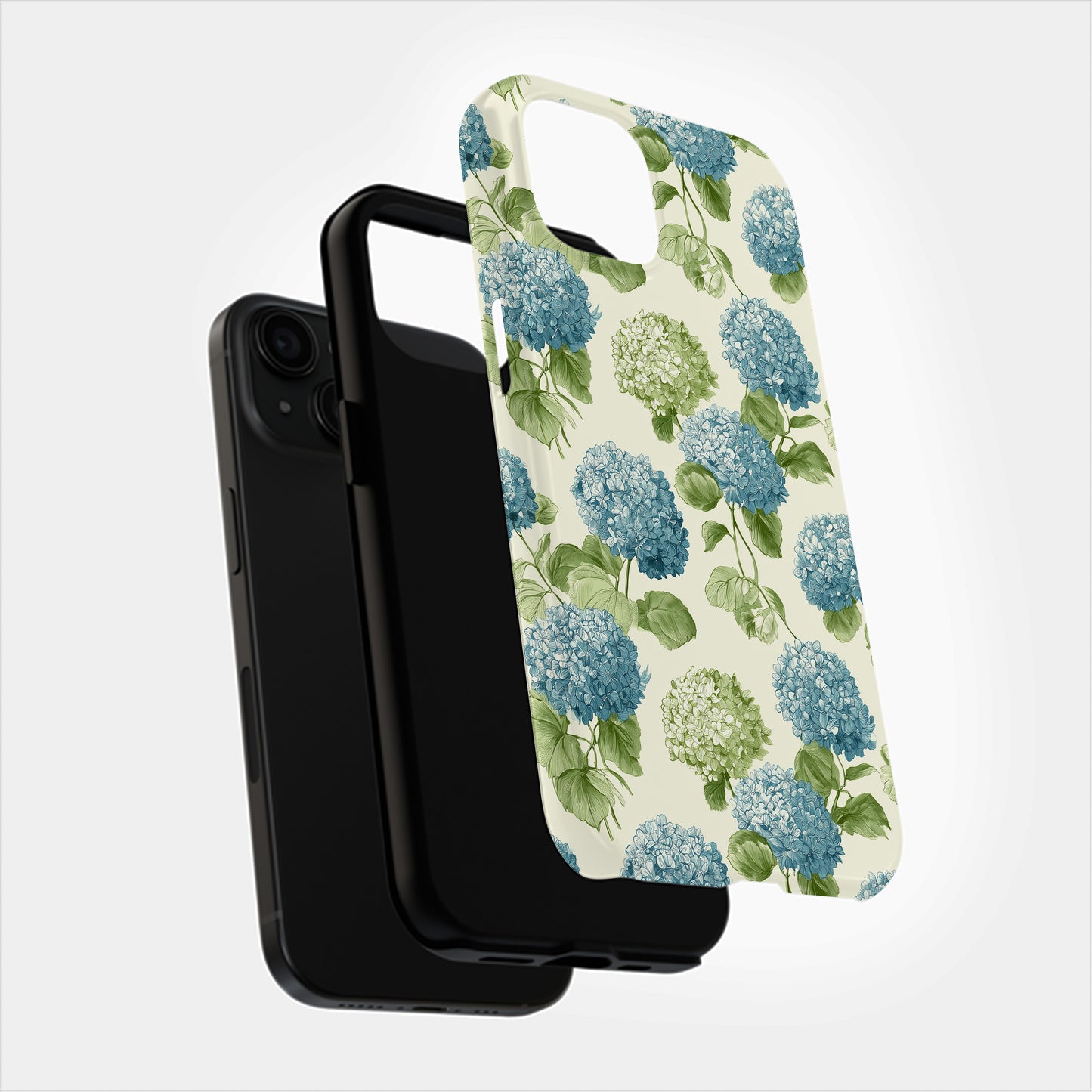 Pastel Hydrangea Charm – Hand-Drawn Floral Case