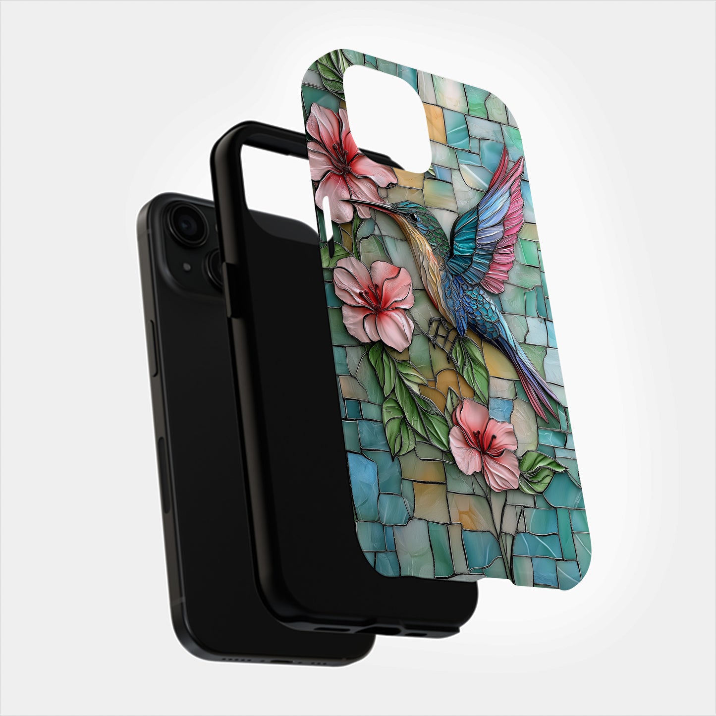 Radiant Hummingbird & Hibiscus Stained Glass Phone Case