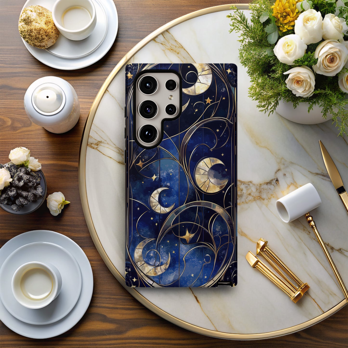 Celestial Harmony – Crescent Moons & Stars in Stained Glass Phone Case