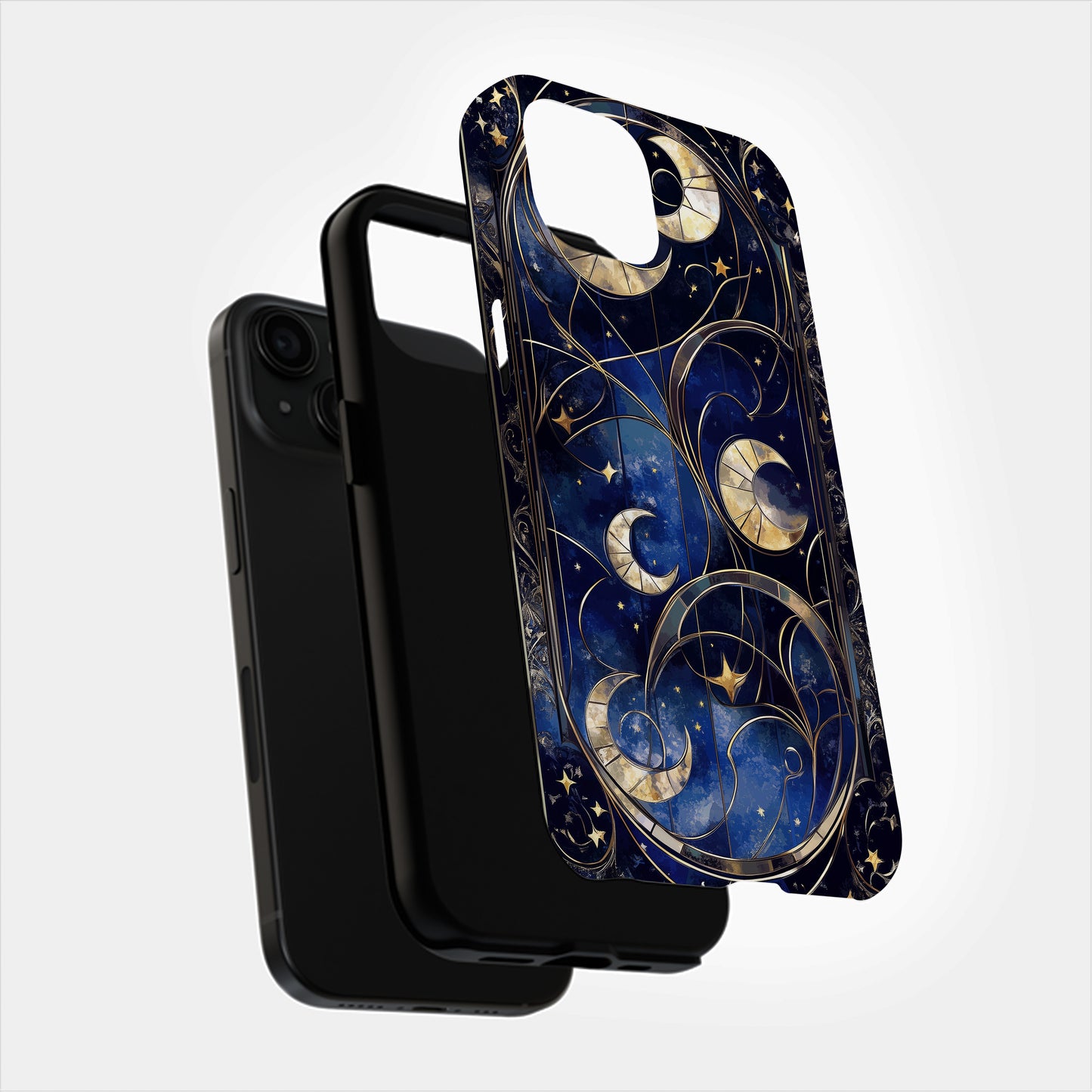 Celestial Harmony – Crescent Moons & Stars in Stained Glass Phone Case