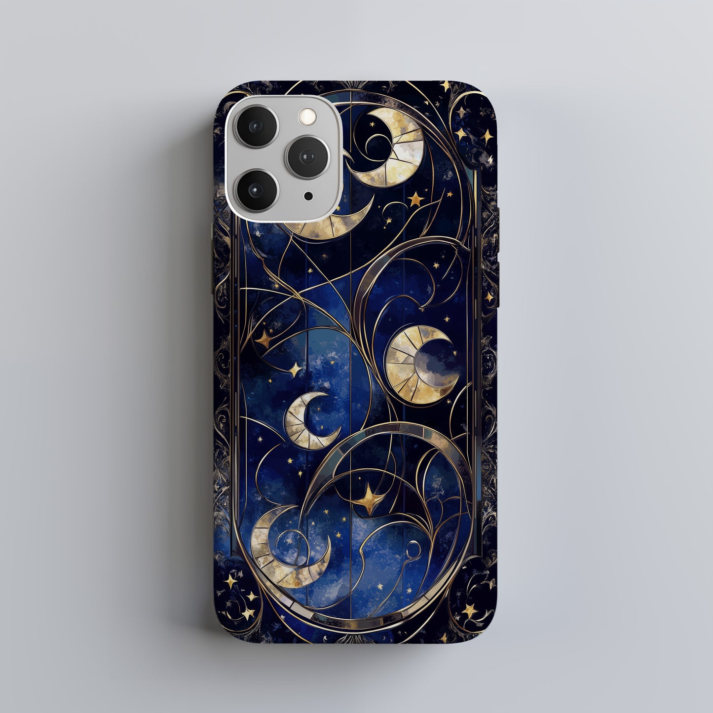 Celestial Harmony – Crescent Moons & Stars in Stained Glass Phone Case