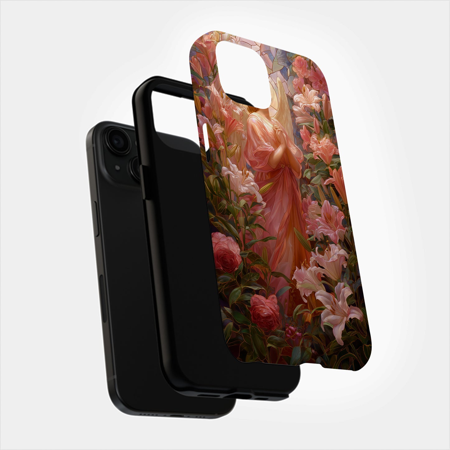 Heaven’s Grace – Angel Among Roses & Lilies Stained Glass Phone Case
