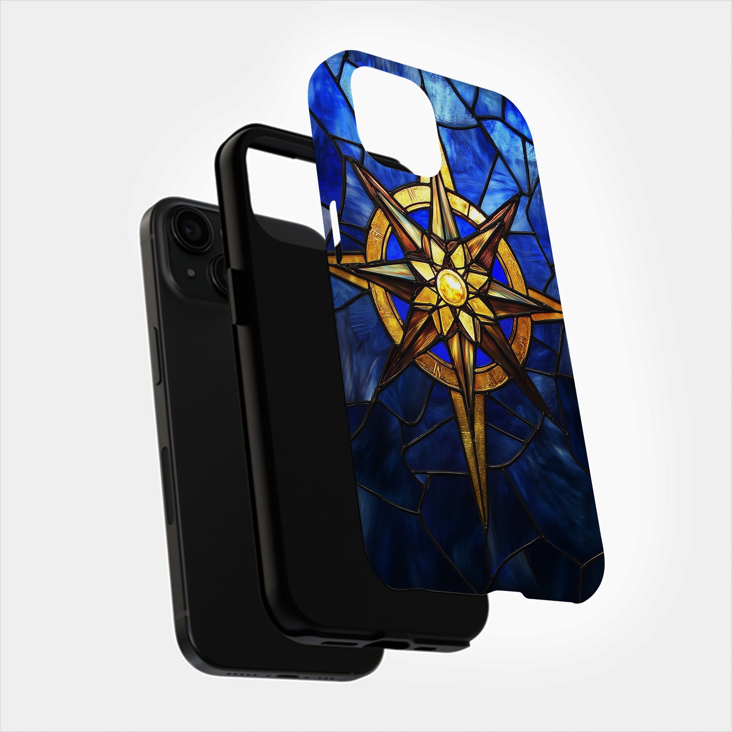 Guiding Light – Golden Compass Rose Stained Glass Phone Case