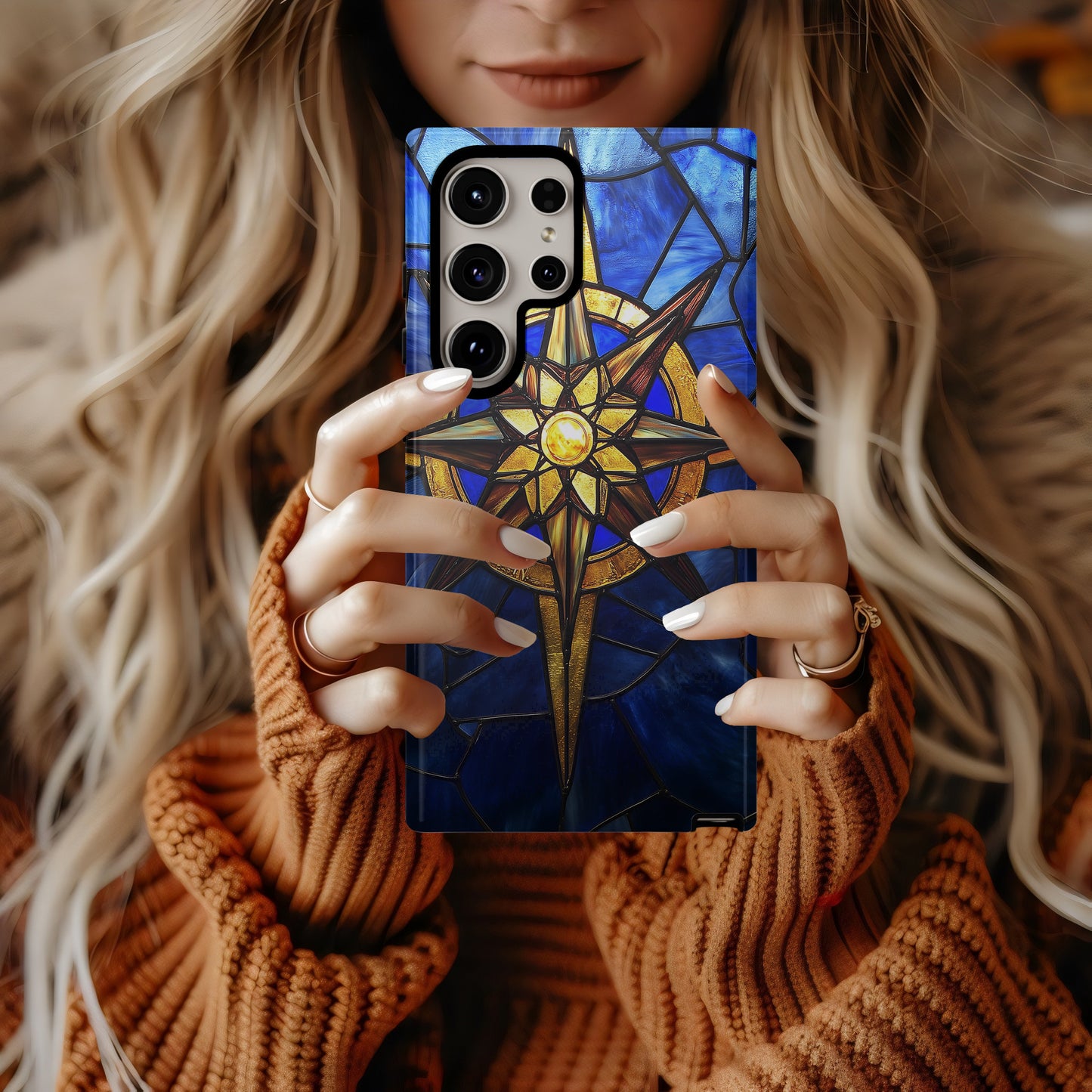 Guiding Light – Golden Compass Rose Stained Glass Phone Case